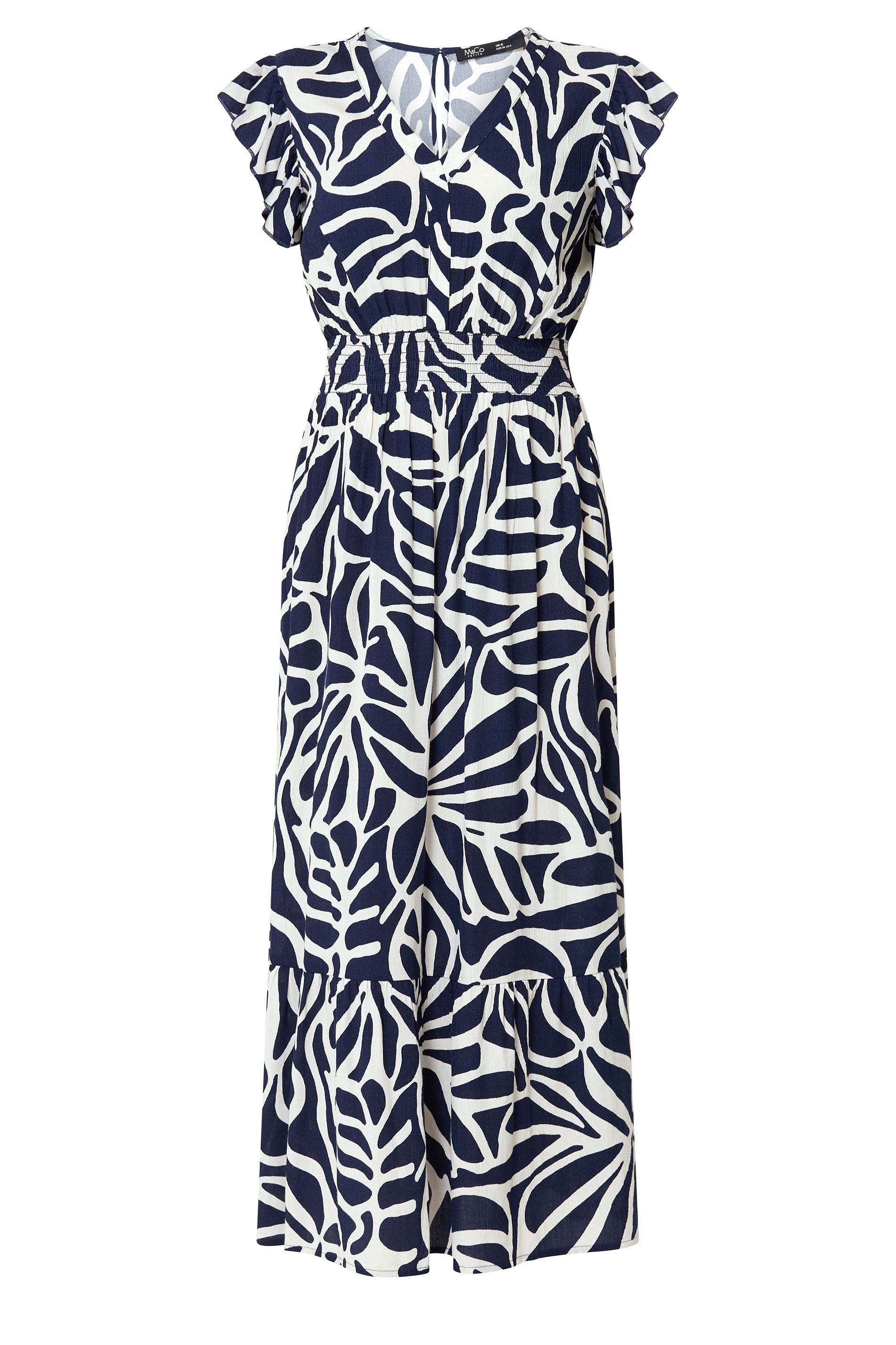 M&Co Petite Navy Blue Abstract Print V-Neck Dress | M&Co 5