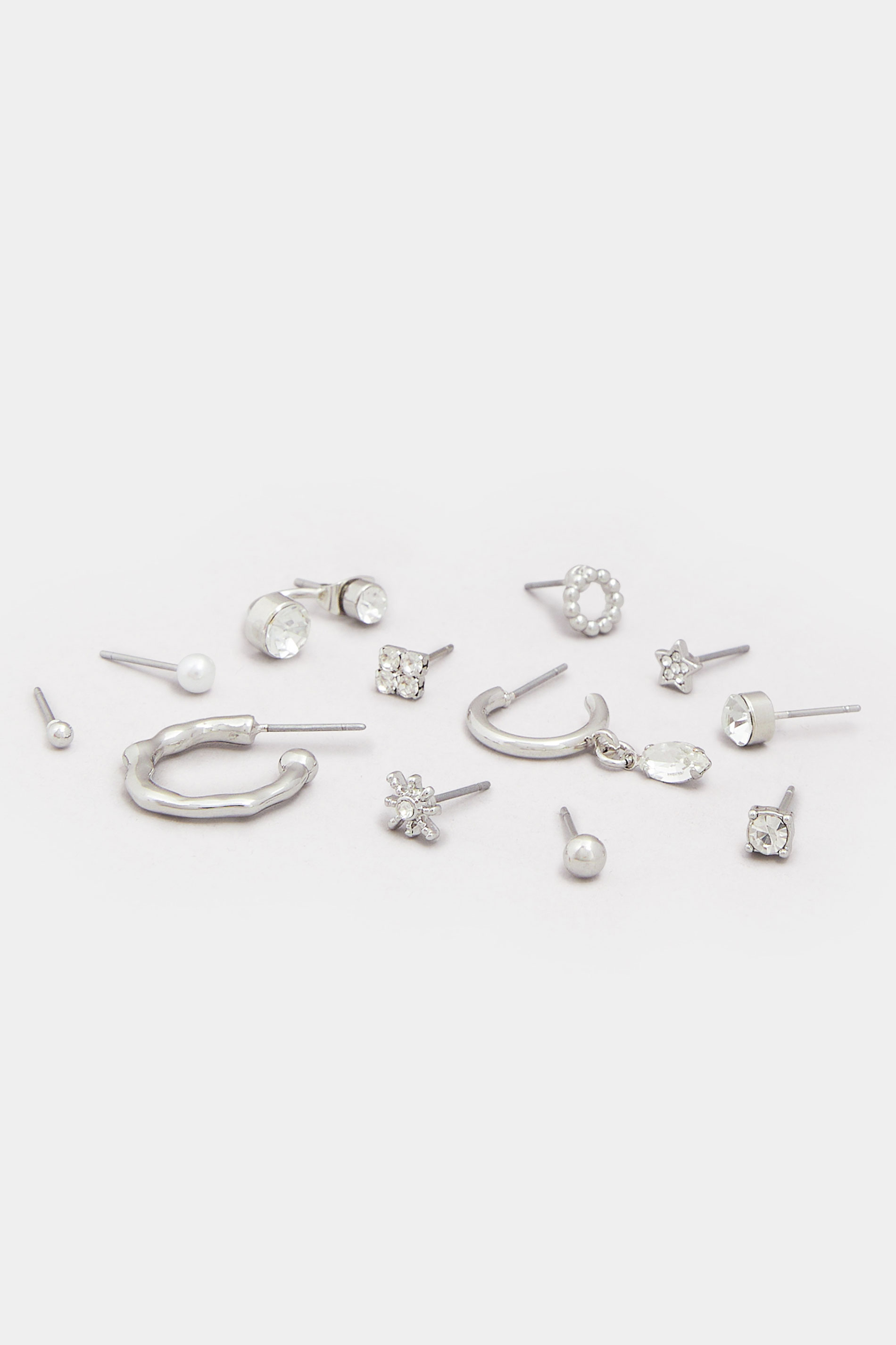 YOURSET 12 PACK Silver Tone Diamante Mixed Earring Set | Yours Clothing 4