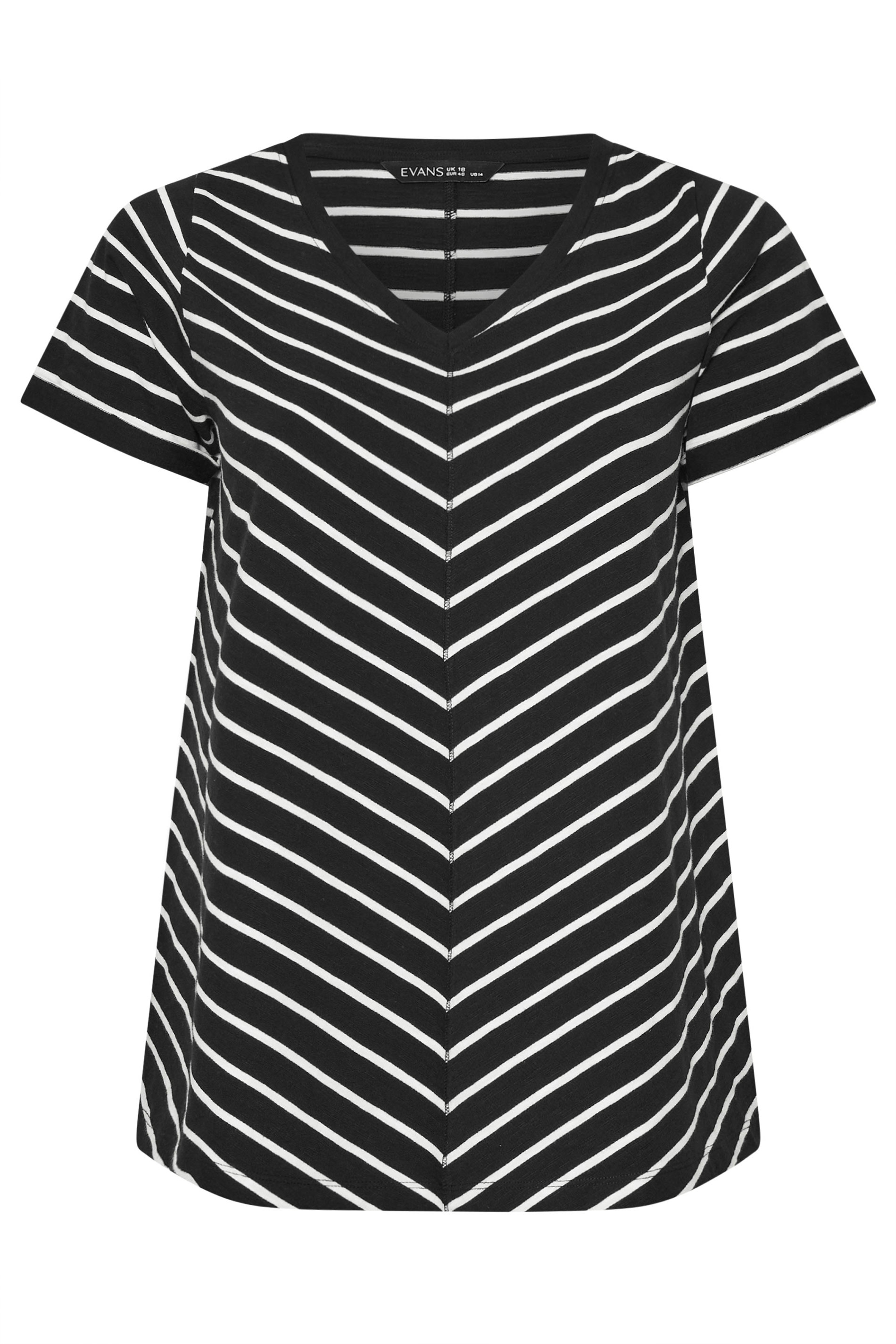 EVANS Plus Size Black Stripe Premium Cotton T-Shirt | Evans 5