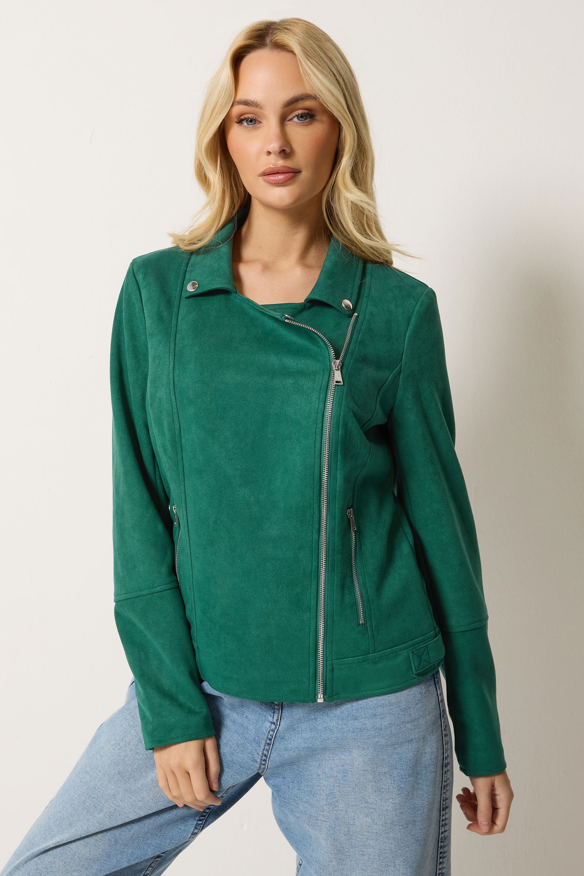 M&Co Green Faux Suede Biker Jacket | M&Co 3