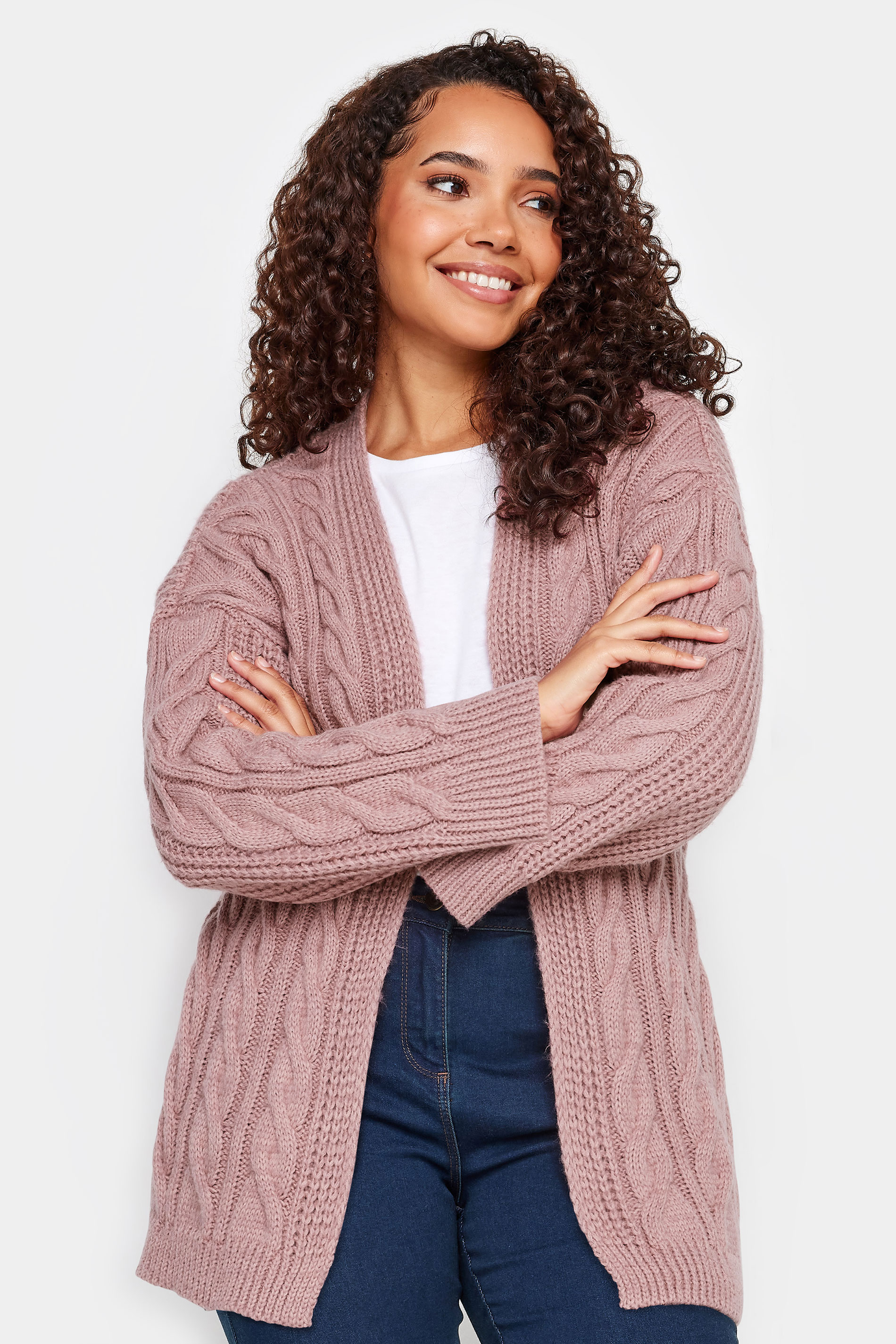 M&Co Petite Pink Chunky Cable Knit Cardigan | M&Co 1