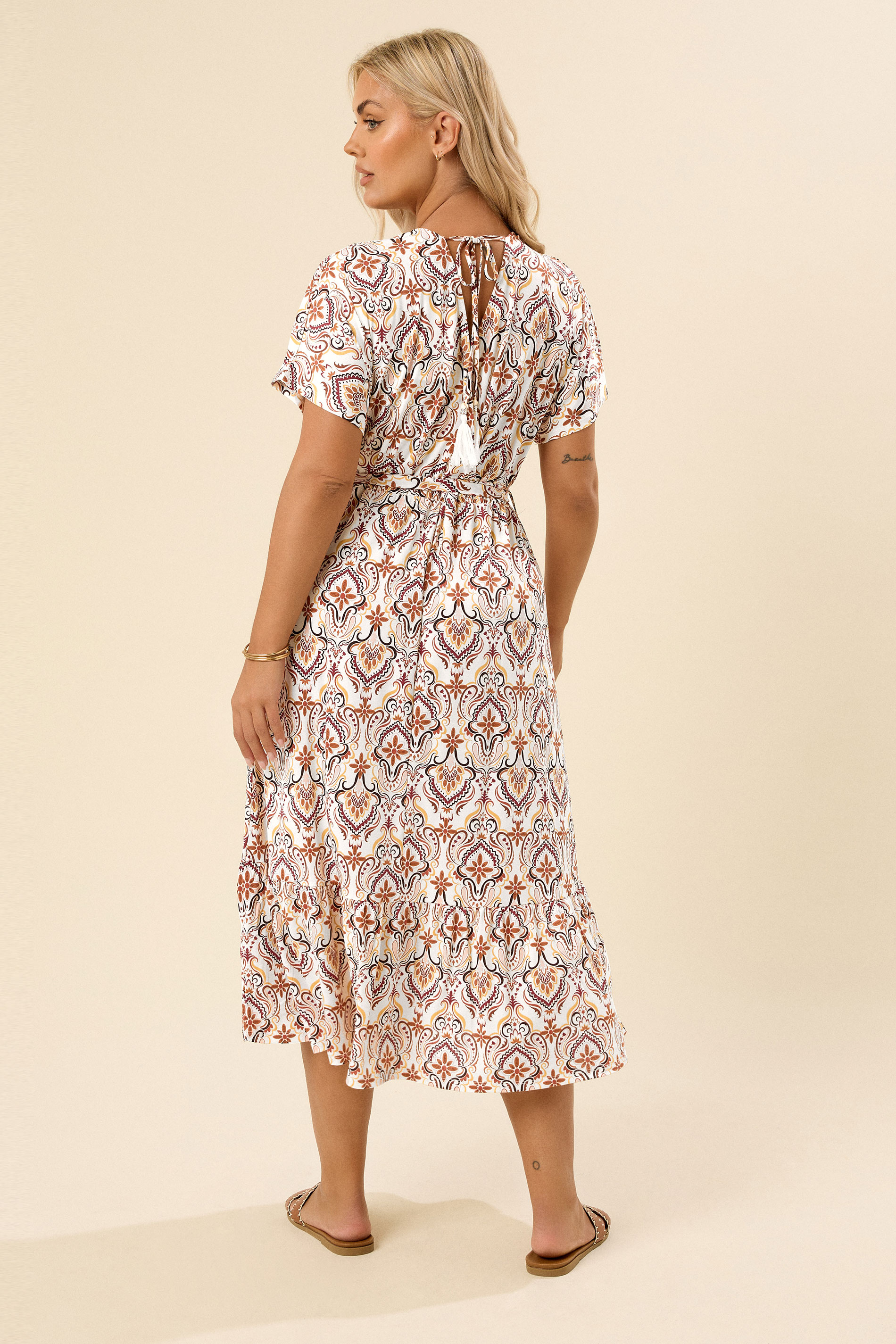 YOURS Plus Size White Paisley Print Midi Wrap Dress | Yours Clothing 2