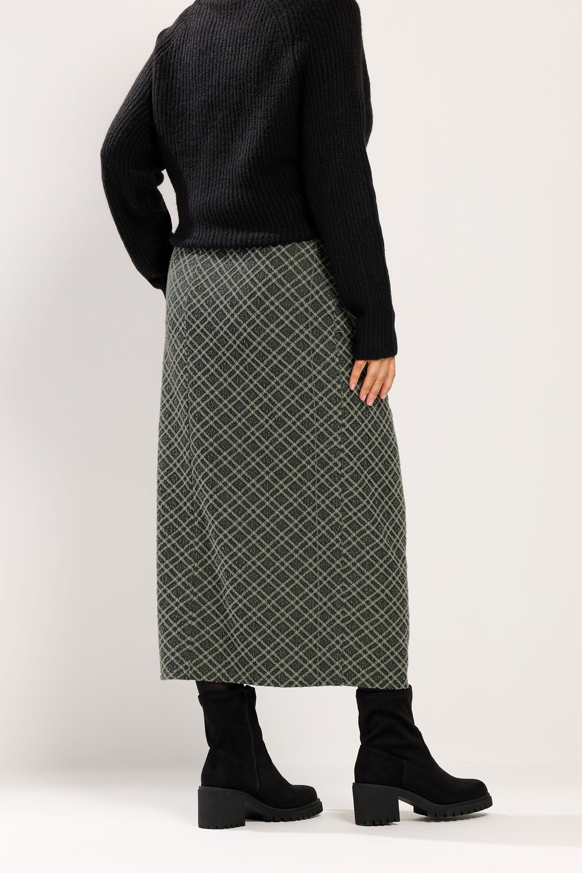 YOURS Plus Size Khaki Green Check Print Tube Skirt | Yours Clothing 2