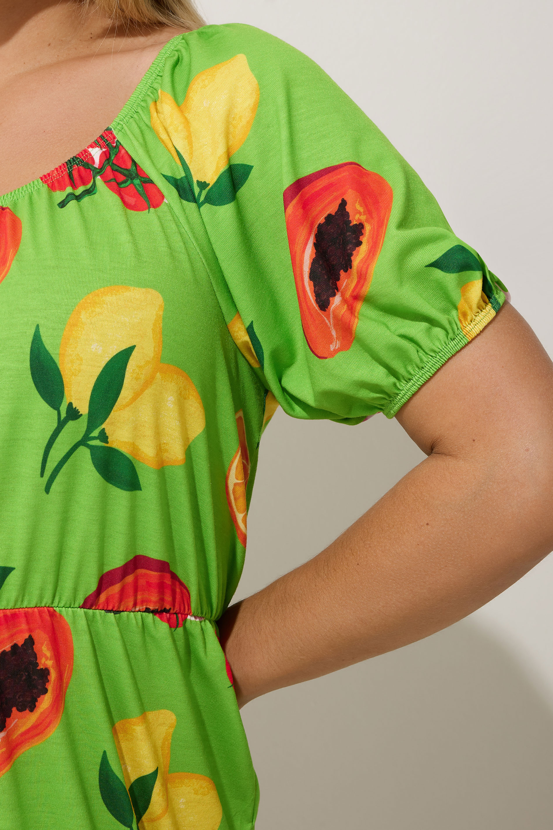 LIMITED COLLECTION Plus Size Green Fruit Print Bardot Dress | Yours Clothing 5