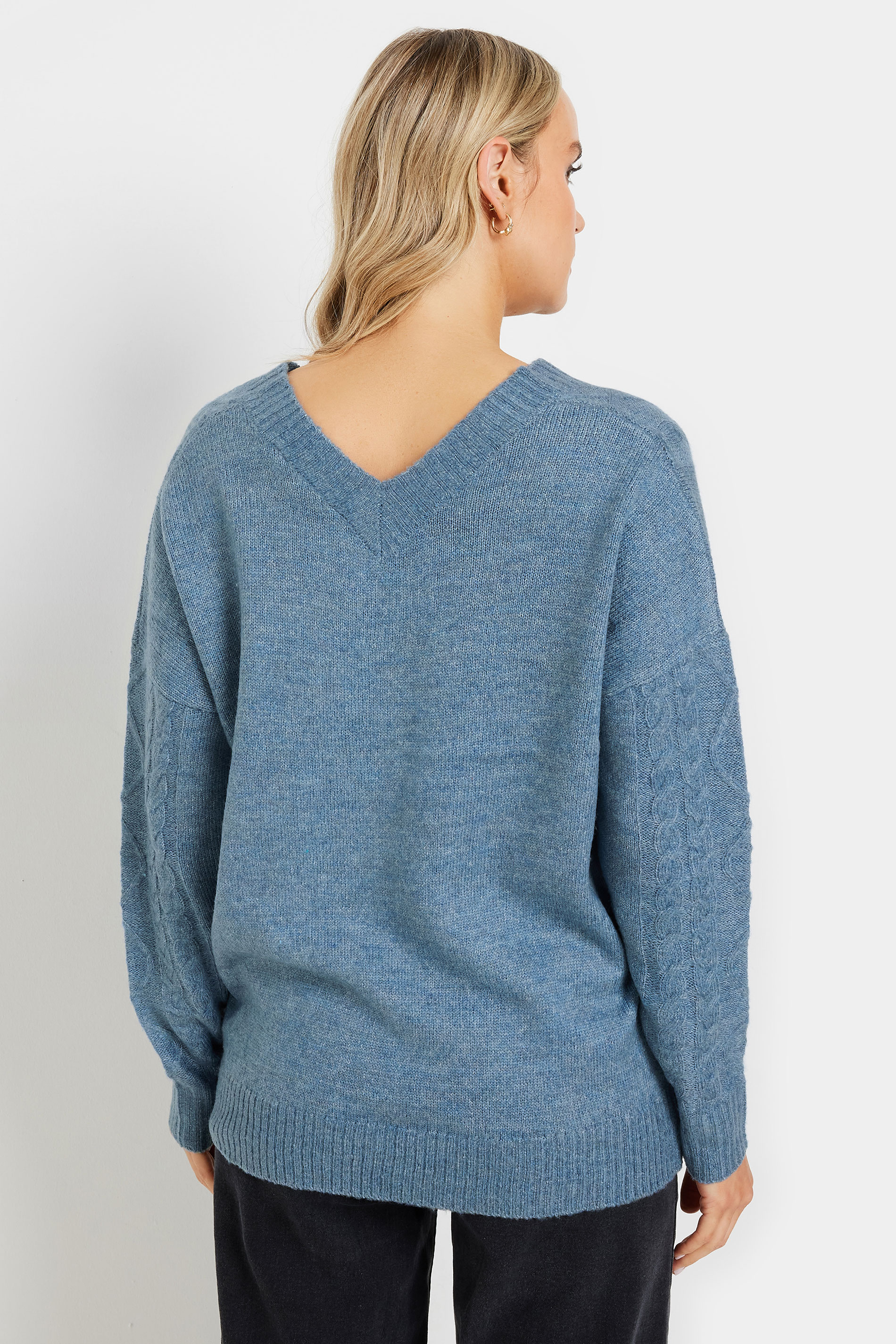 LTS Tall Blue Cable Knit V-Neck Jumper | Long Tall Sally 2