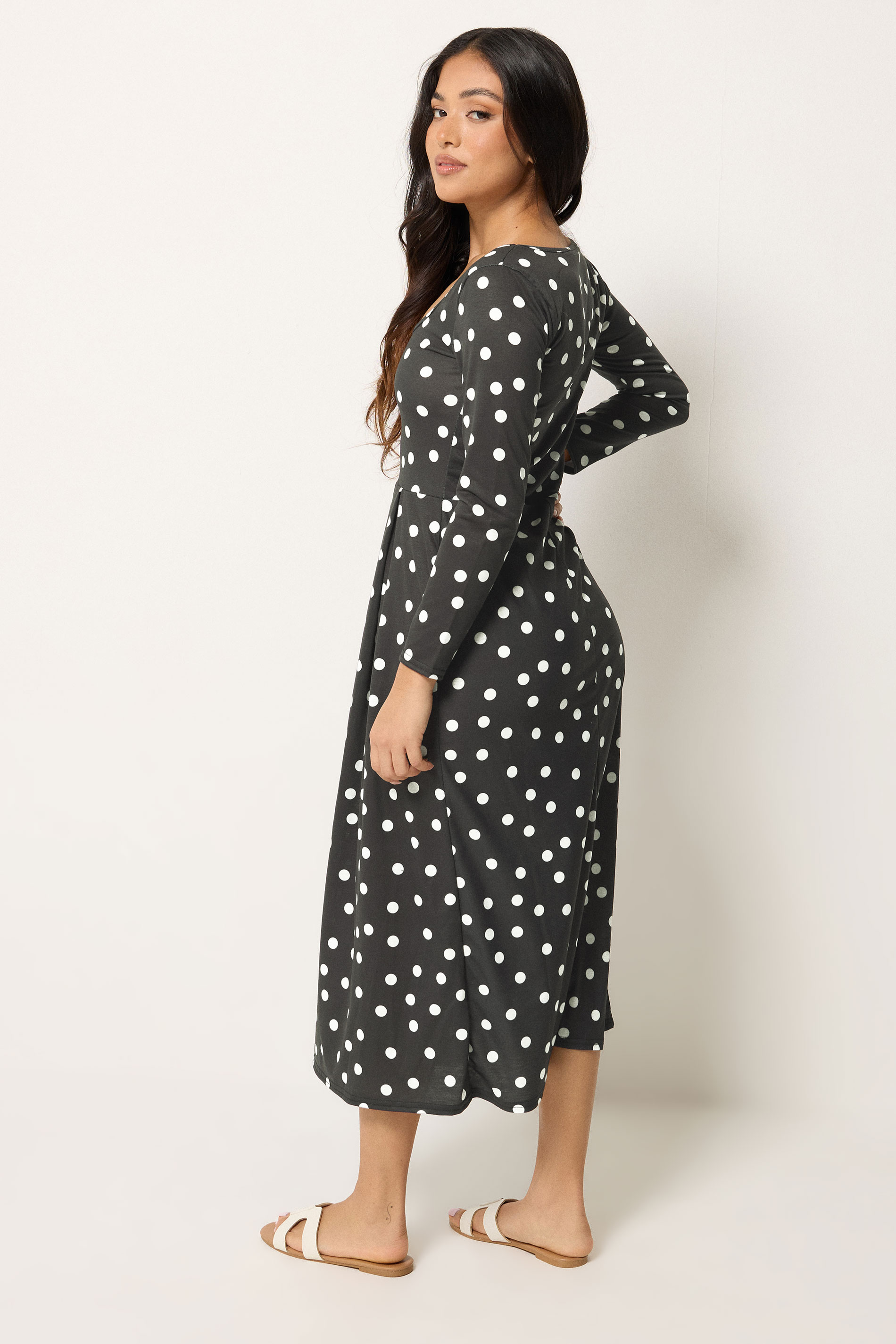 PixieGirl Petite Black Polka Dot Midi Dress | PixieGirl  2