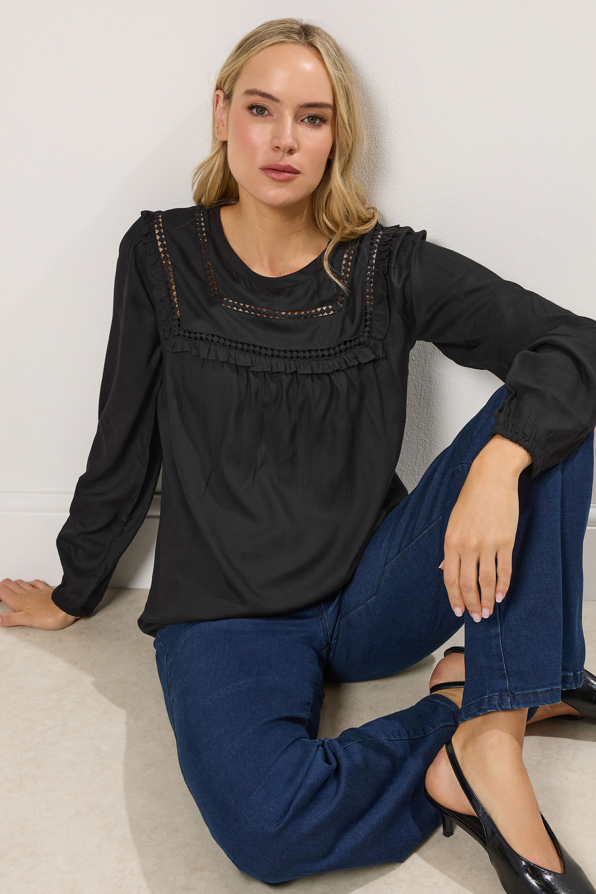 LTS Tall Black Woven Frill Blouse | Long Tall Sally 3