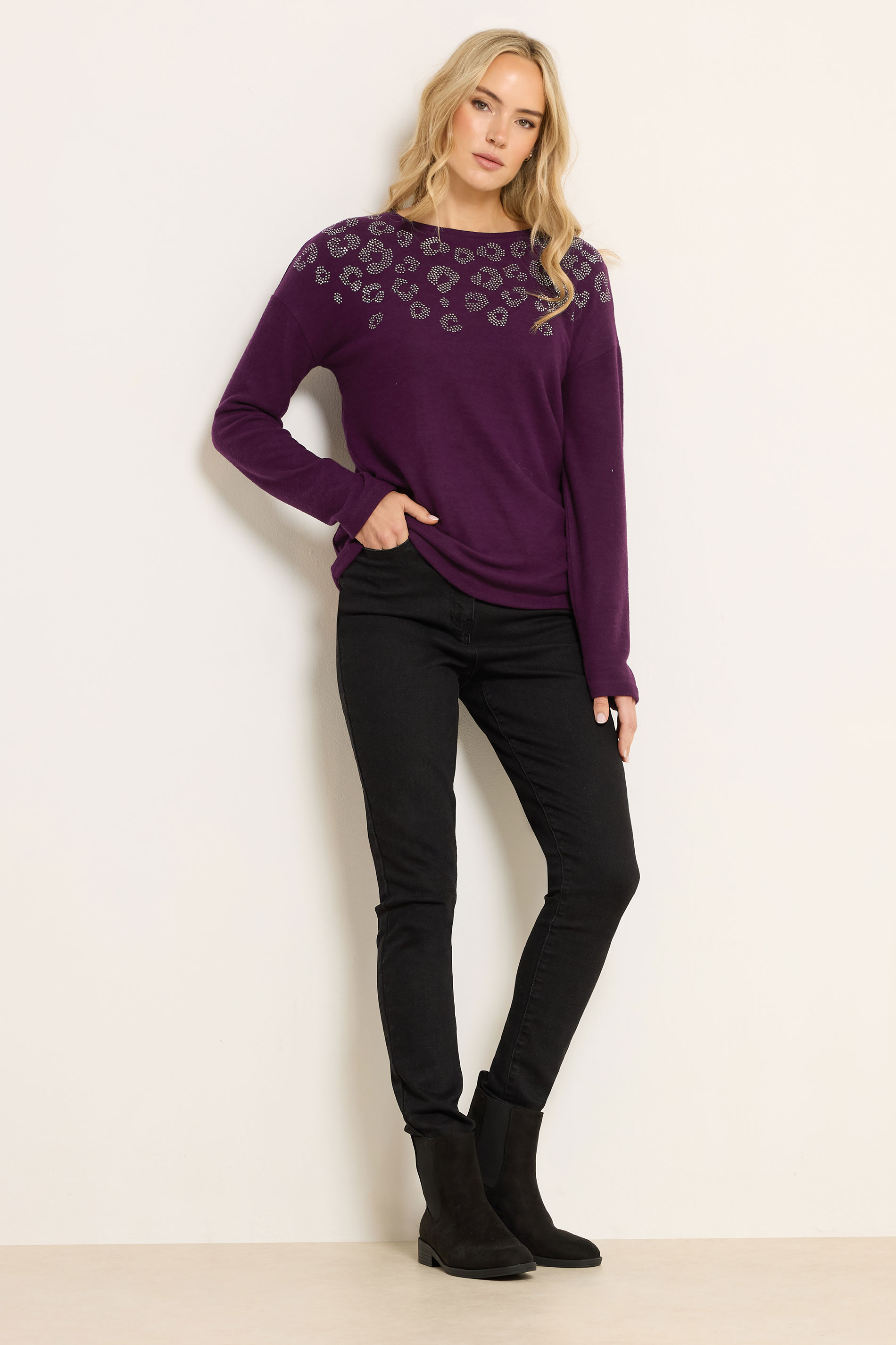 LTS Tall Purple Soft Touch Animal Embellished Jumper | Long Tall Sally 1