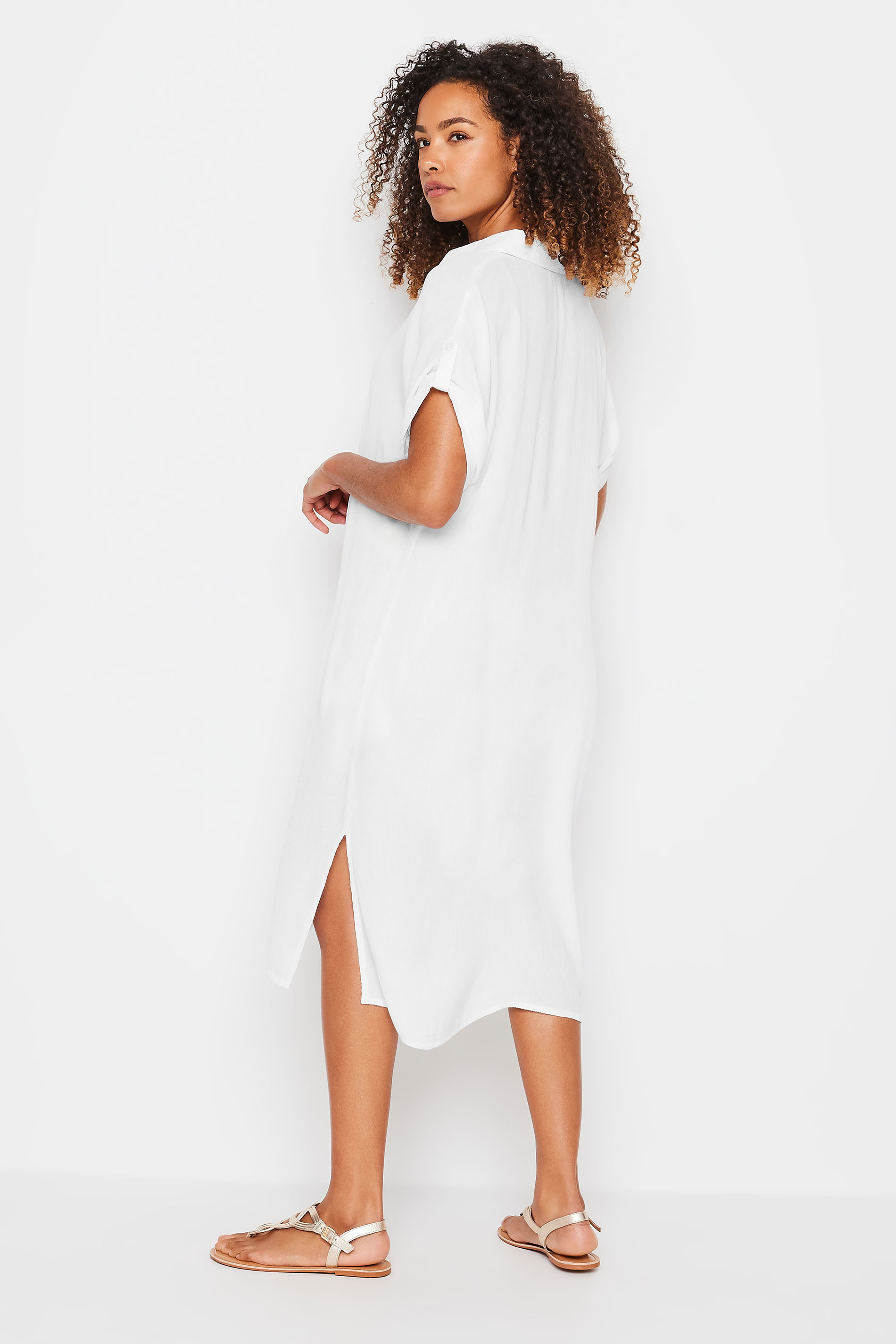 M&Co White Short Sleeve Crinkle Shirt Dress | M&Co 3