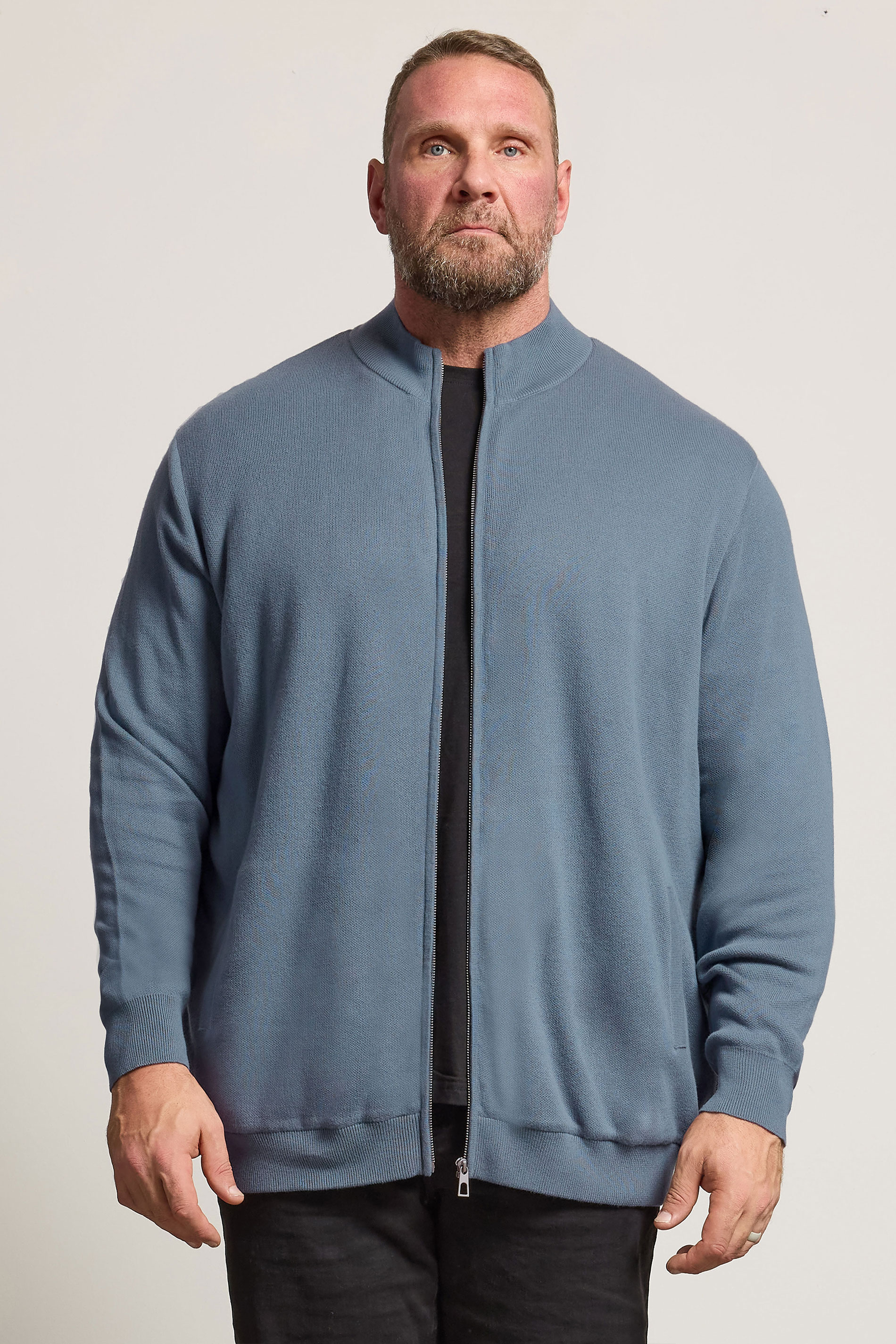 BadRhino Big & Tall Blue Knitted Borg Zip Up | BadRhino 1
