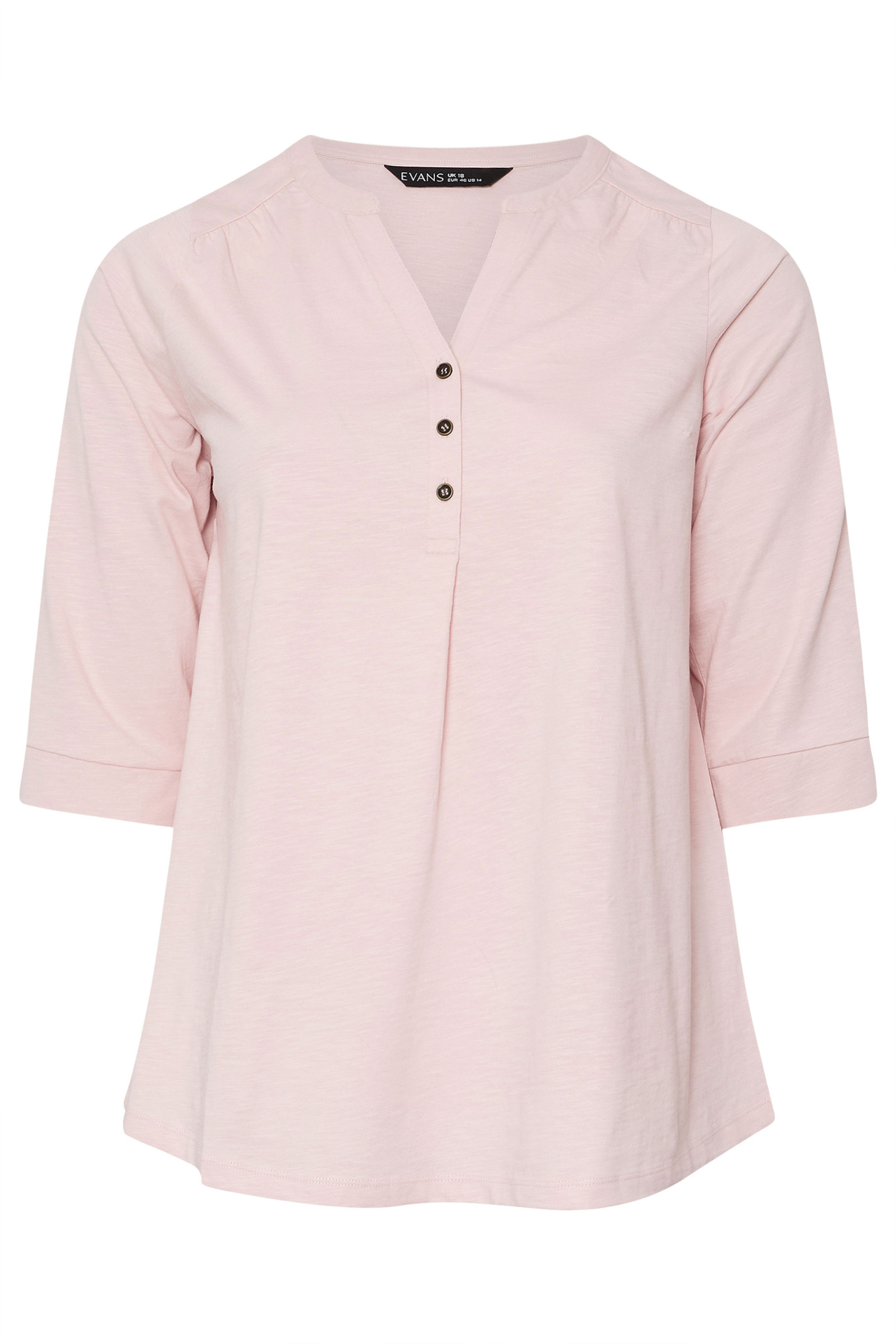 EVANS Plus Size Pink Pleat Front Henley Top | Evans 5