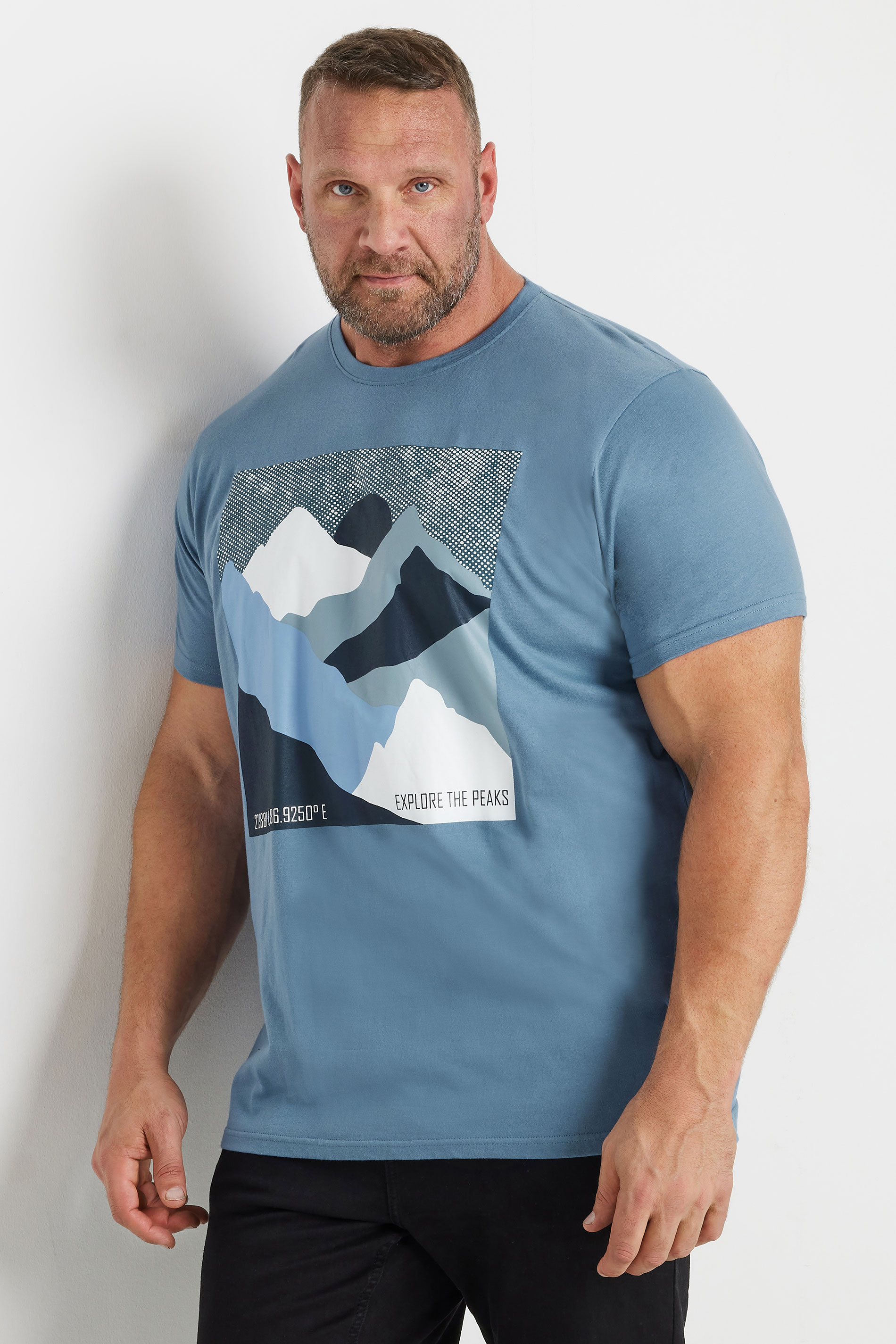BadRhino Big & Tall Light Blue Abstract Mountain Print T-Shirt 3