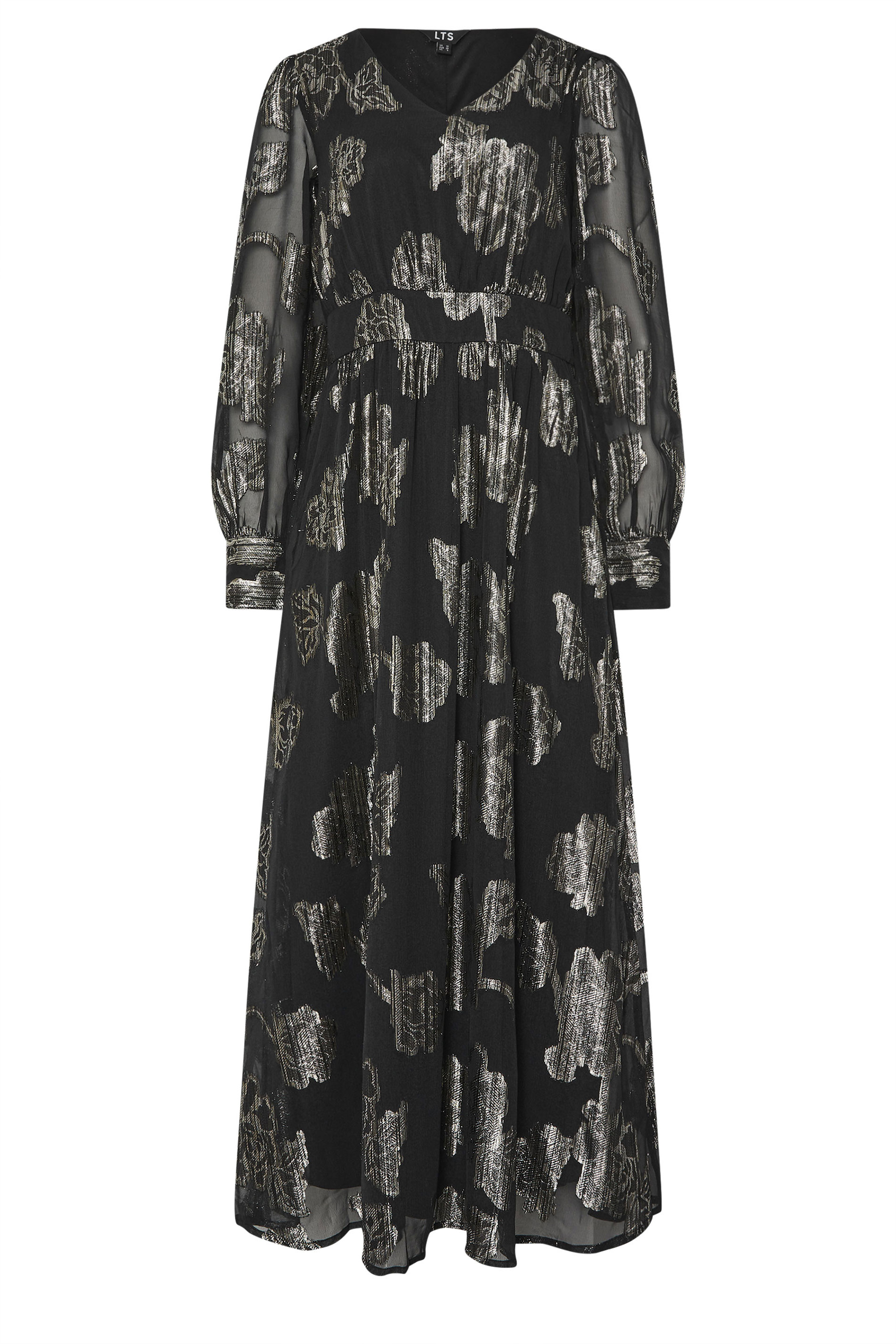 LTS Tall Black & Gold Floral Jacquard Maxi Dress | Long Tall Sally  5