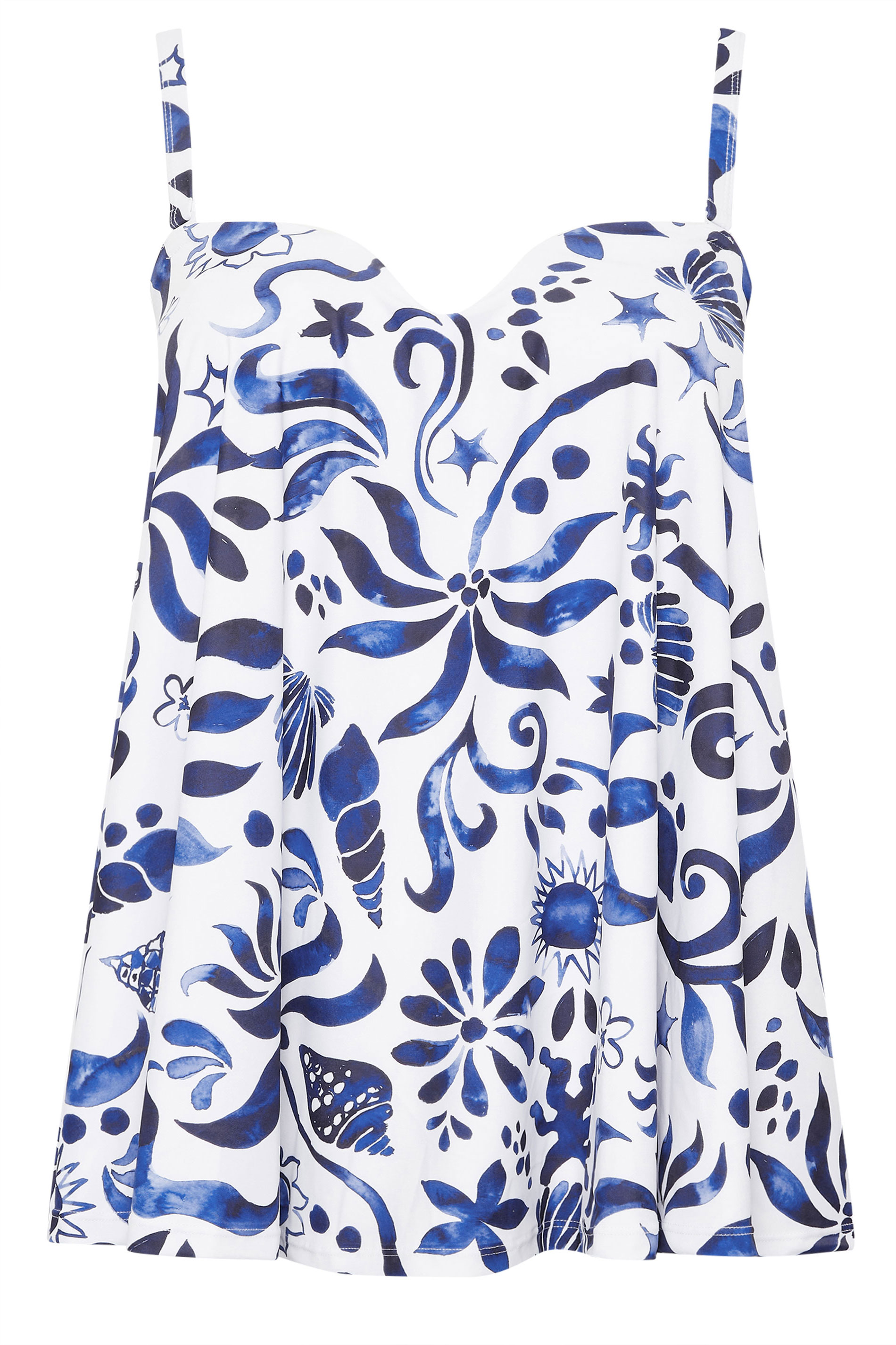 YOURS Plus Size White Abstract Floral Print Tankini Top | Yours Clothing 9