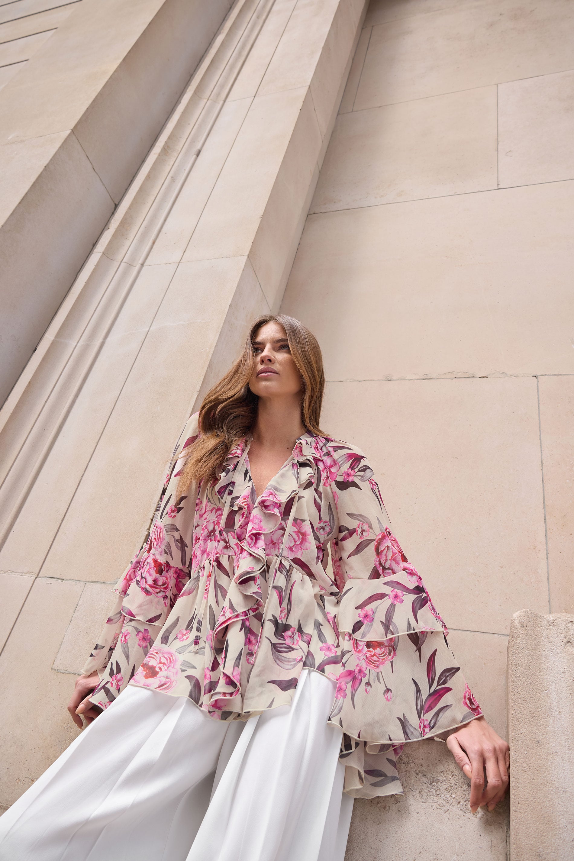 STAR Pink Floral Fluted Sleeve Ruffle Blouse | StarByJM 3