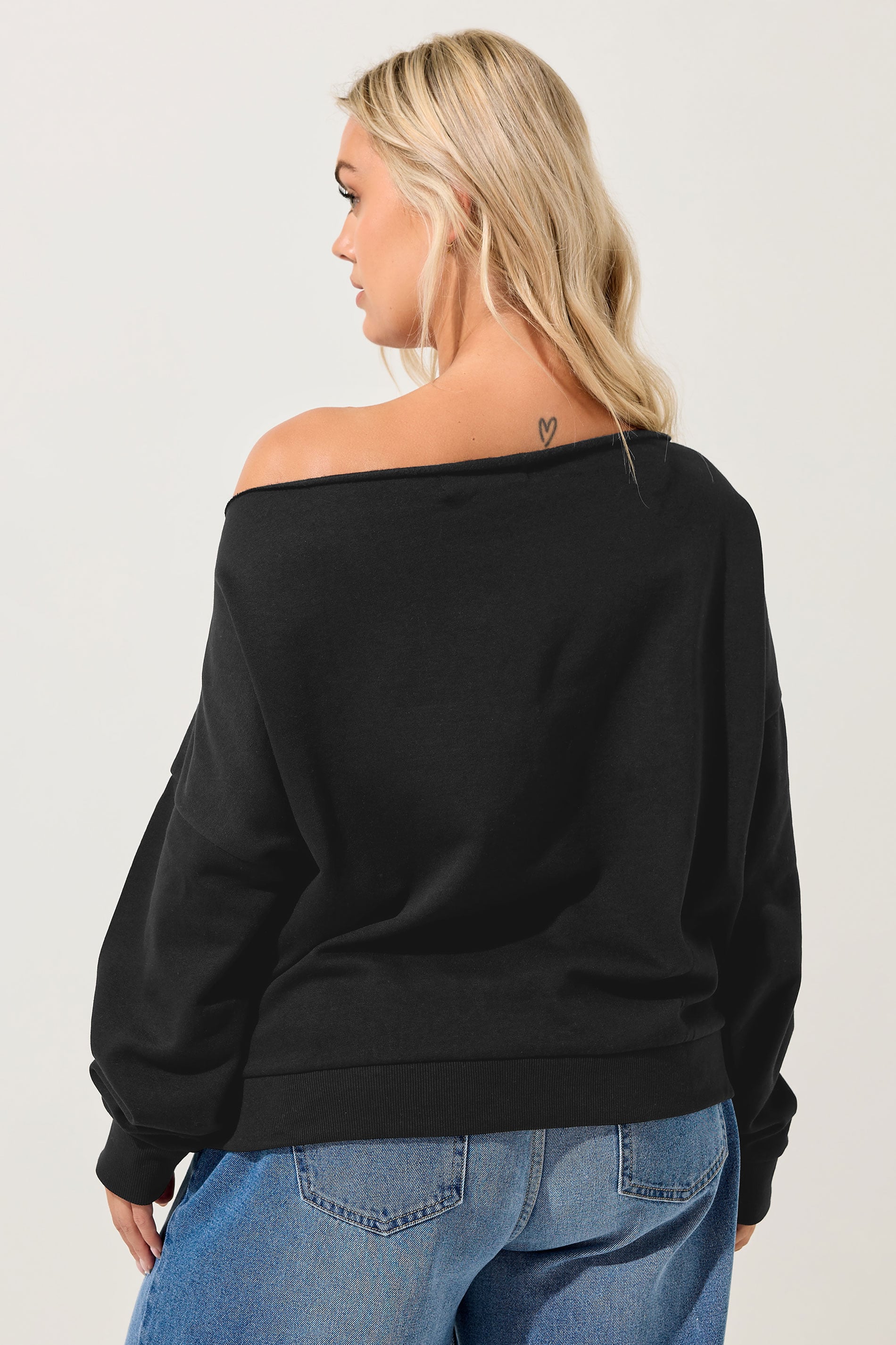 YOURS Plus Size Black Off Shoulder Sweatshirt | Yours Clothing 2