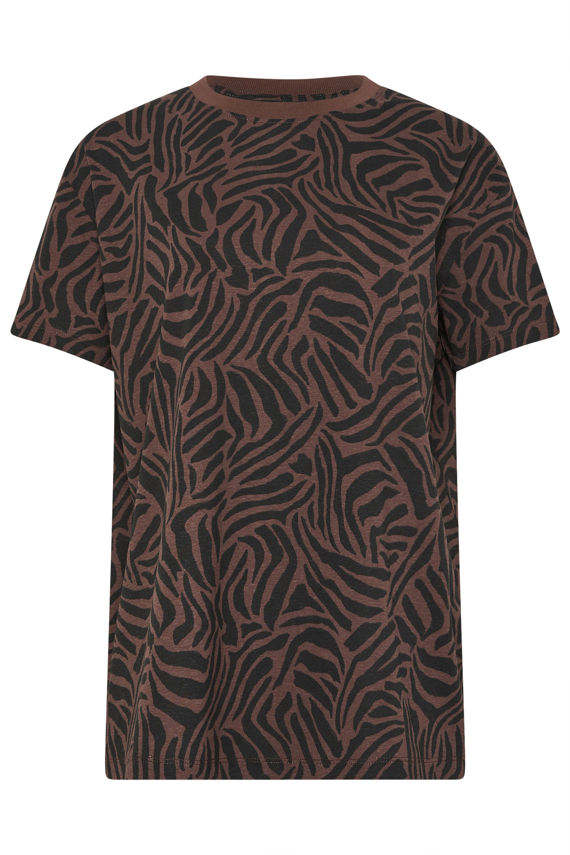 LTS Tall Women's Chocolate Brown Zebra Print Cotton Oversized T-Shirt | Long Tall Sally 5