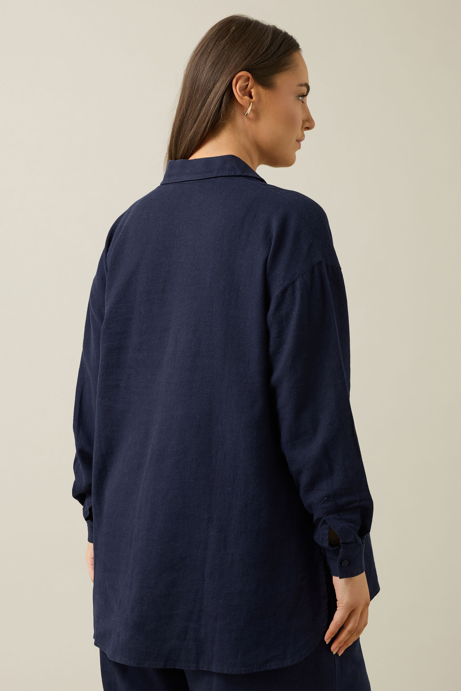EVANS Plus Size Navy Blue Long Sleeve Premium Linen Shirt | Evans 5