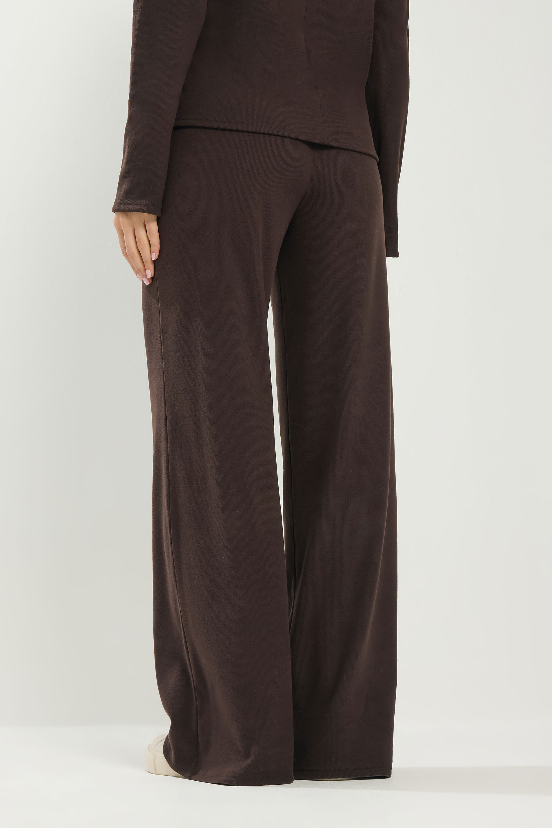 LTS Tall Women's Chocolate Brown Brushed Ribbed Wide Leg Trousers | Long Tall Sally 2