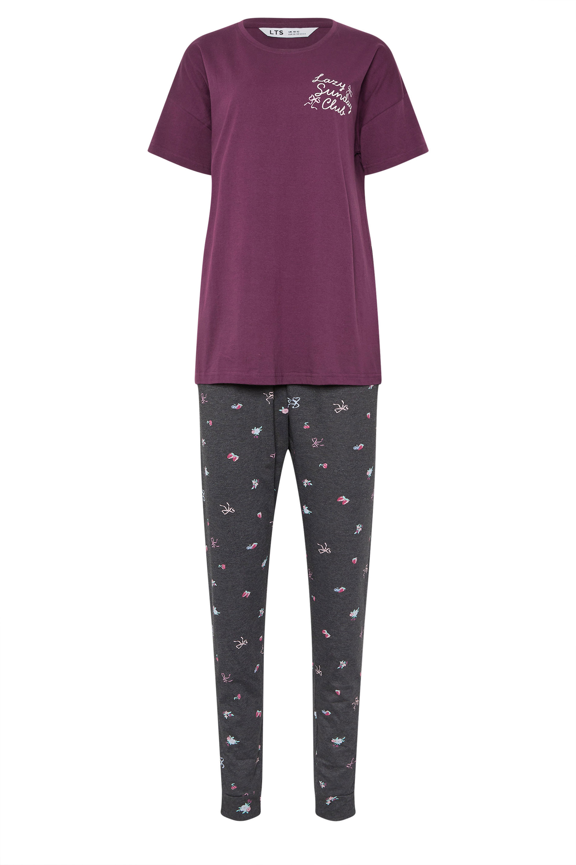 LTS Tall Woman's Burgundy Red 'Sunday Club' Slogan Cotton Pyjama Set | Long Tall Sally 6