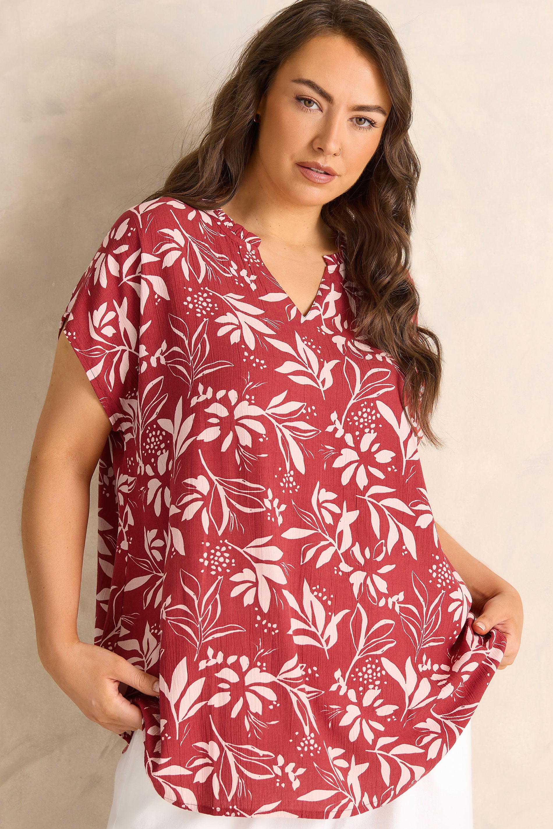 EVANS Plus Size Orange Leaf Print Notch Neck Blouse | Evans 1