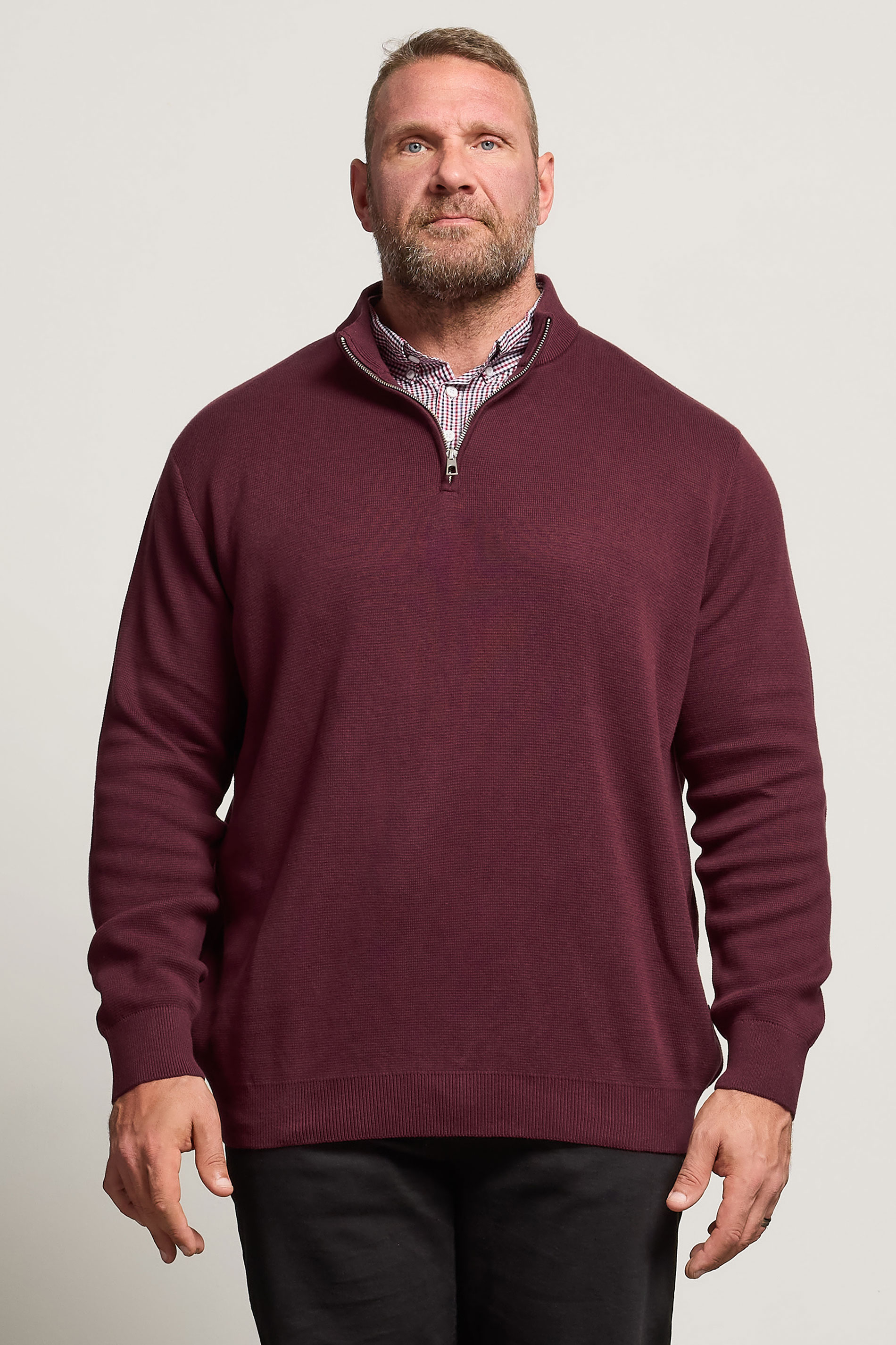 BadRhino Big & Tall Burgundy Red Mock Shirt Milano Quarter Zip Jumper | BadRhino 3