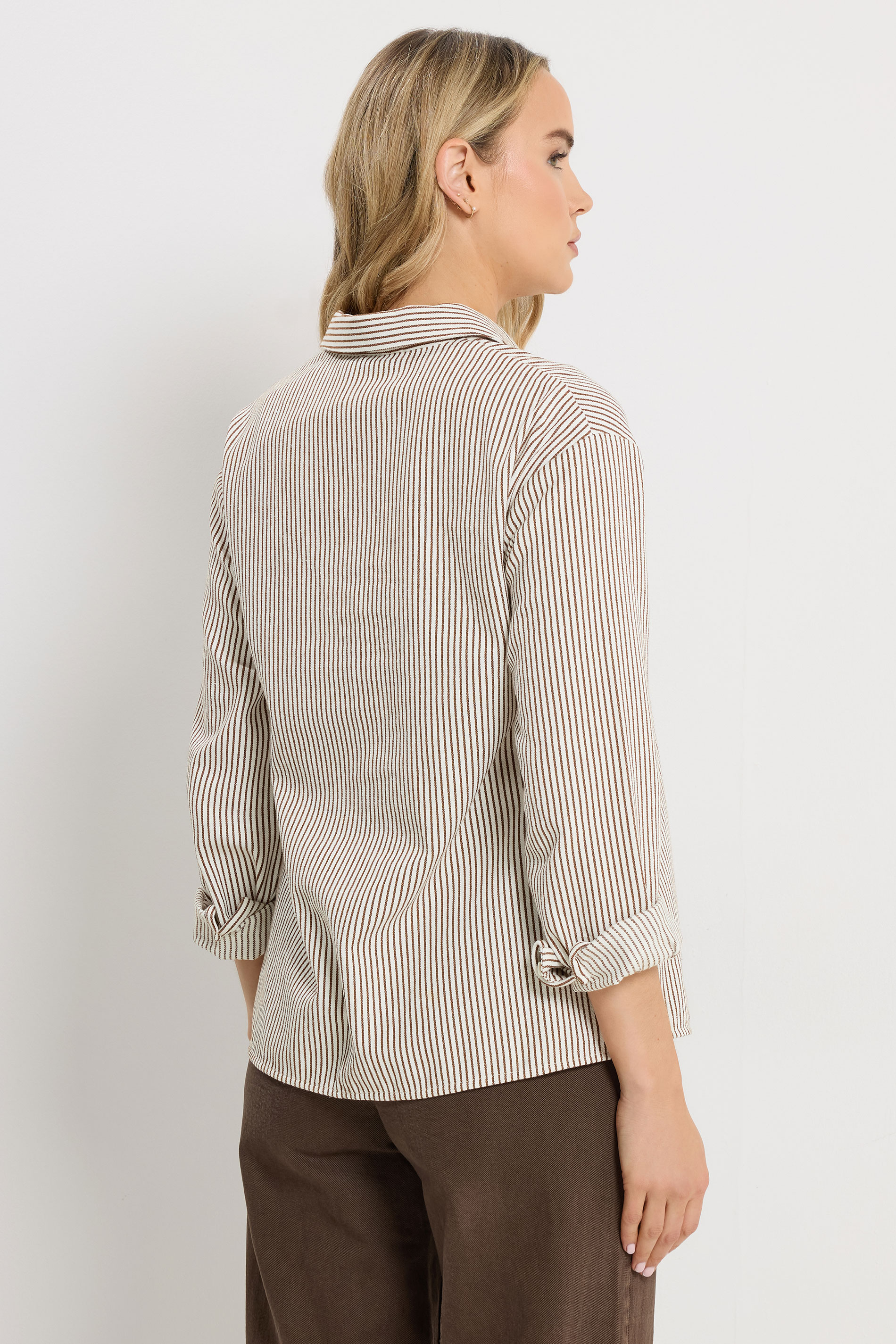LTS Tall Women's Chocolate Brown & White Stripe Cotton Shirt | Long Tall Sally 4