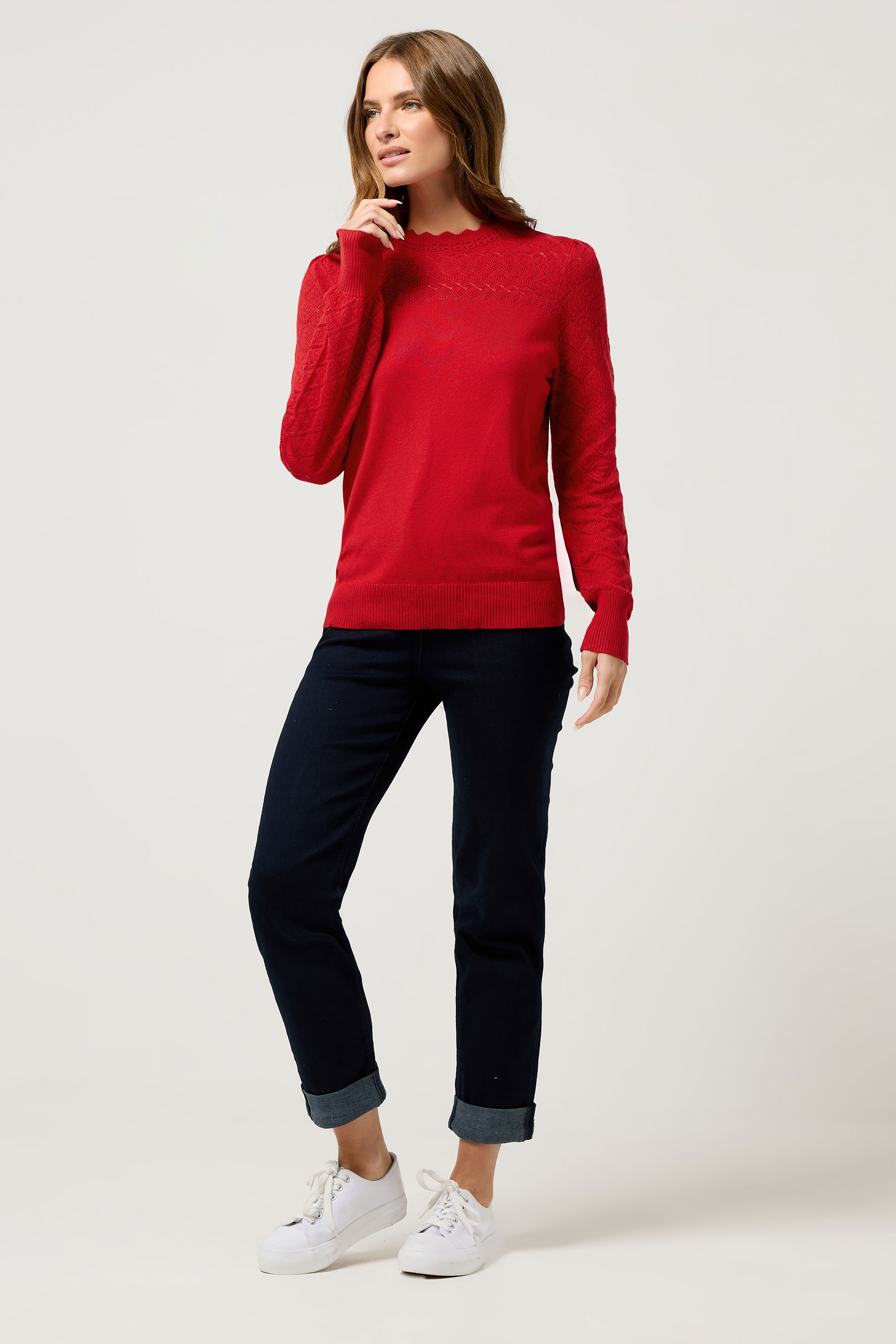 M&Co Red Pointelle Sleeve Jumper | M&Co 4
