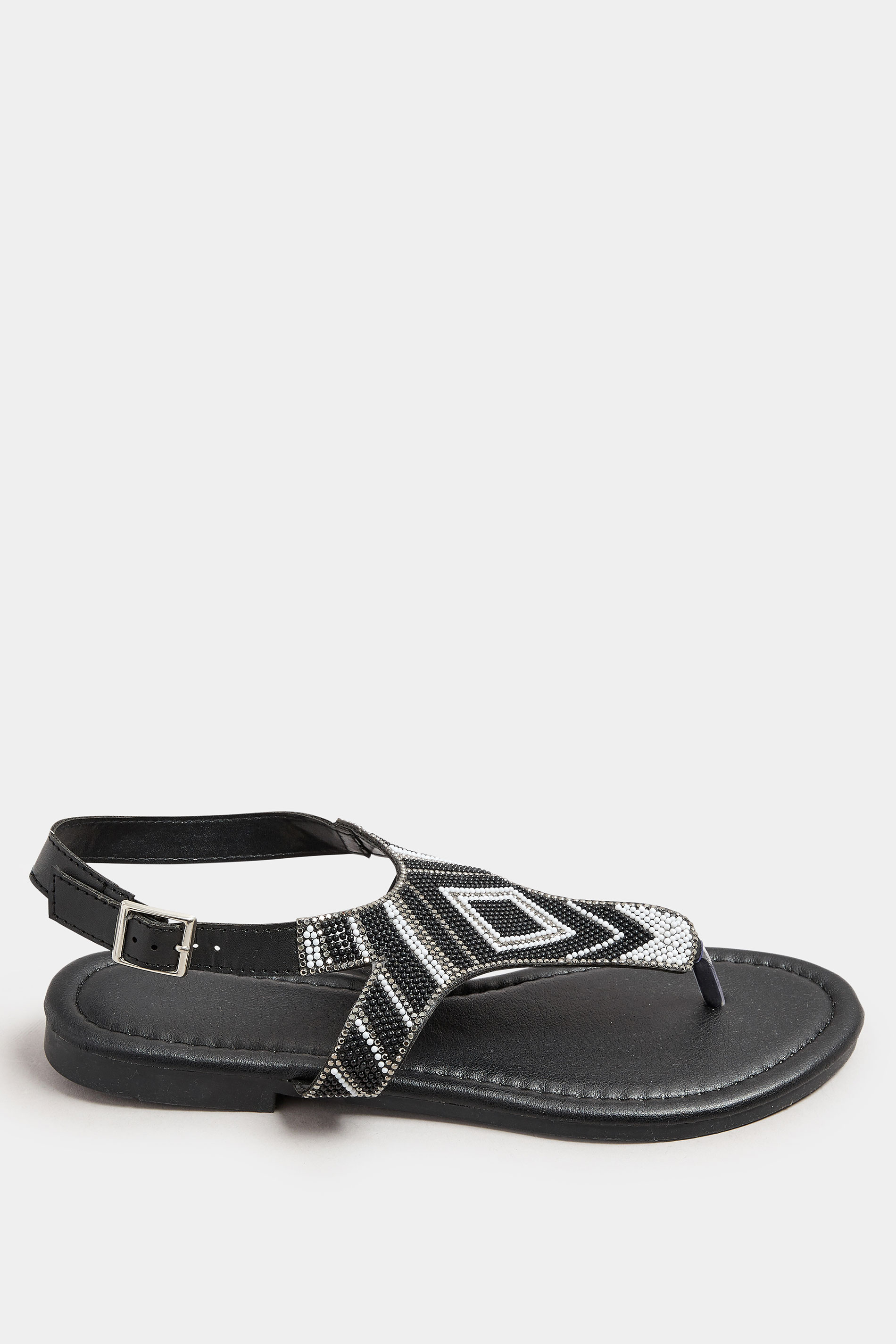 LTS Black Beaded Ankle Strap Sandals In Standard Fit | Long Tall Sally 2