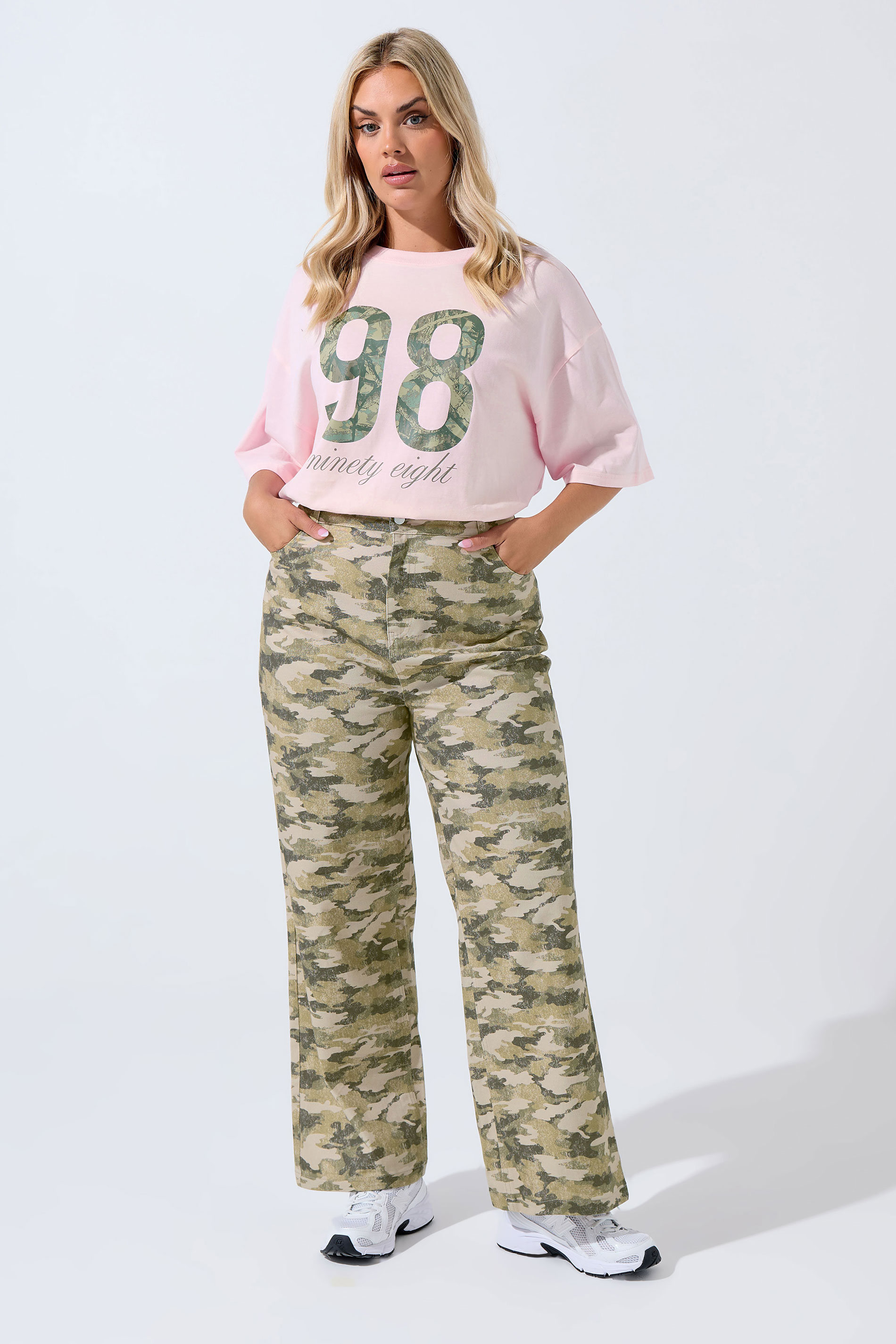 LIMITED COLLECTION Plus Size Khaki Green Camo Wide Leg Jeans | Yours Clothing 1