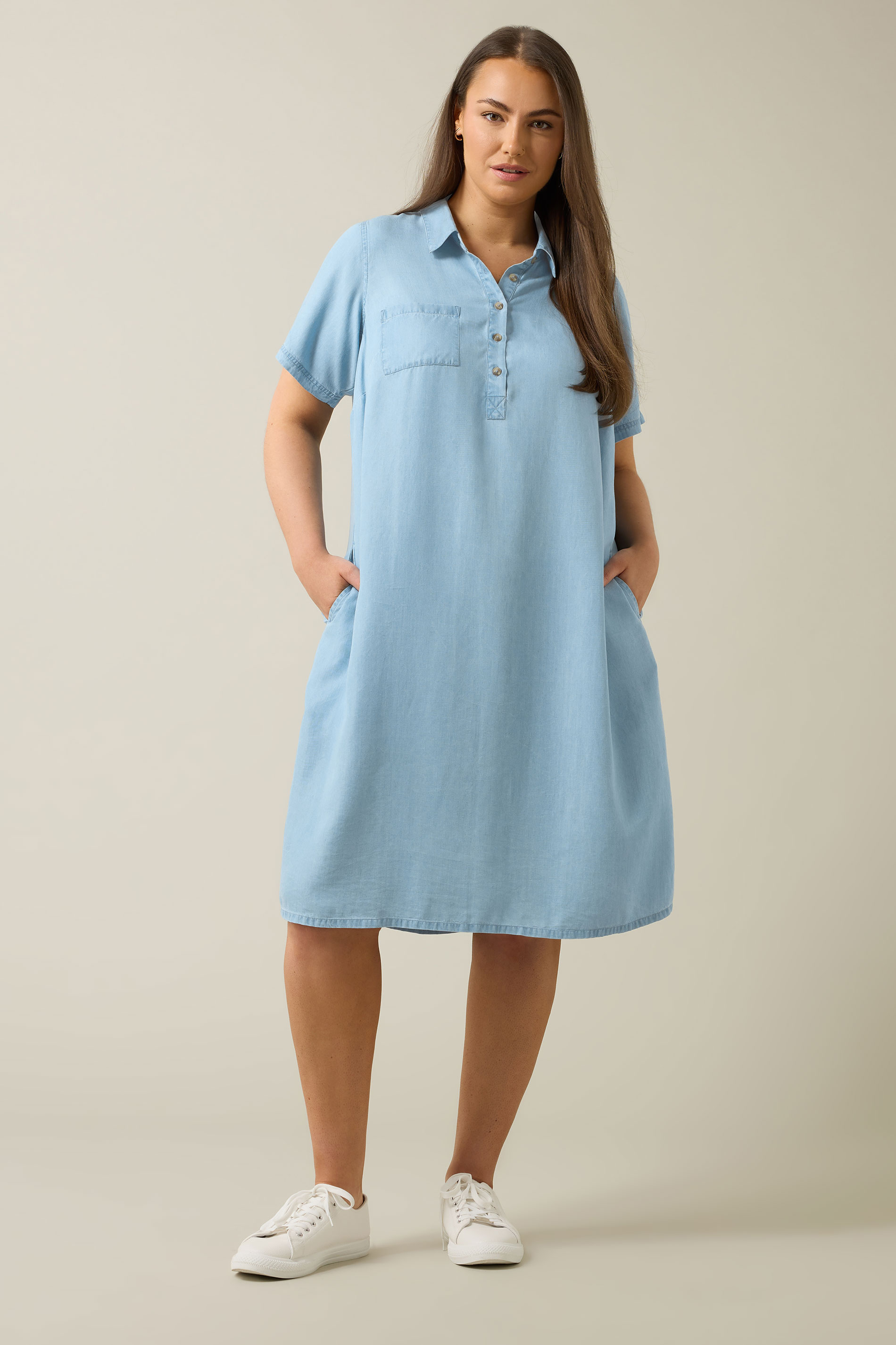 EVANS Plus Size Light Blue Lyocell Denim Dress | Evans 1