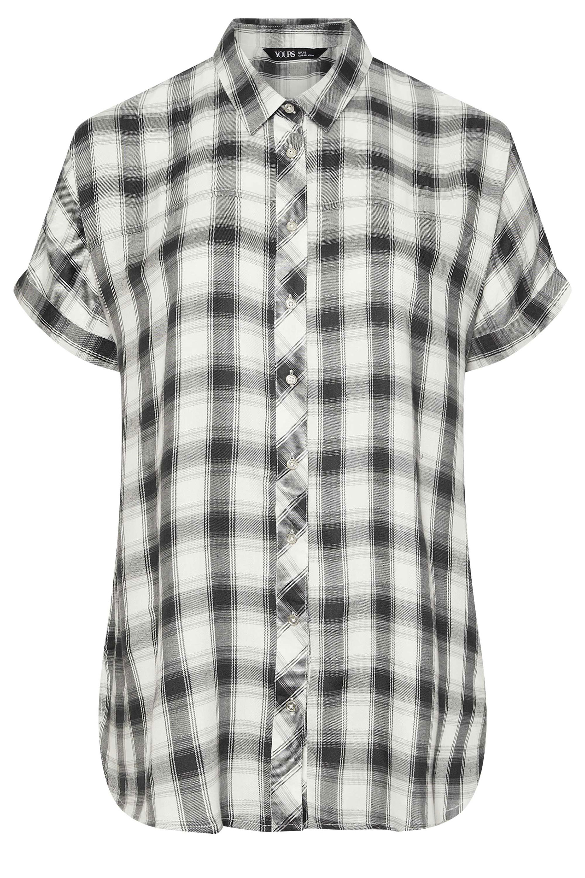 YOURS Plus Size Black Check Short Sleeve Shirt | Yours Clothing 5