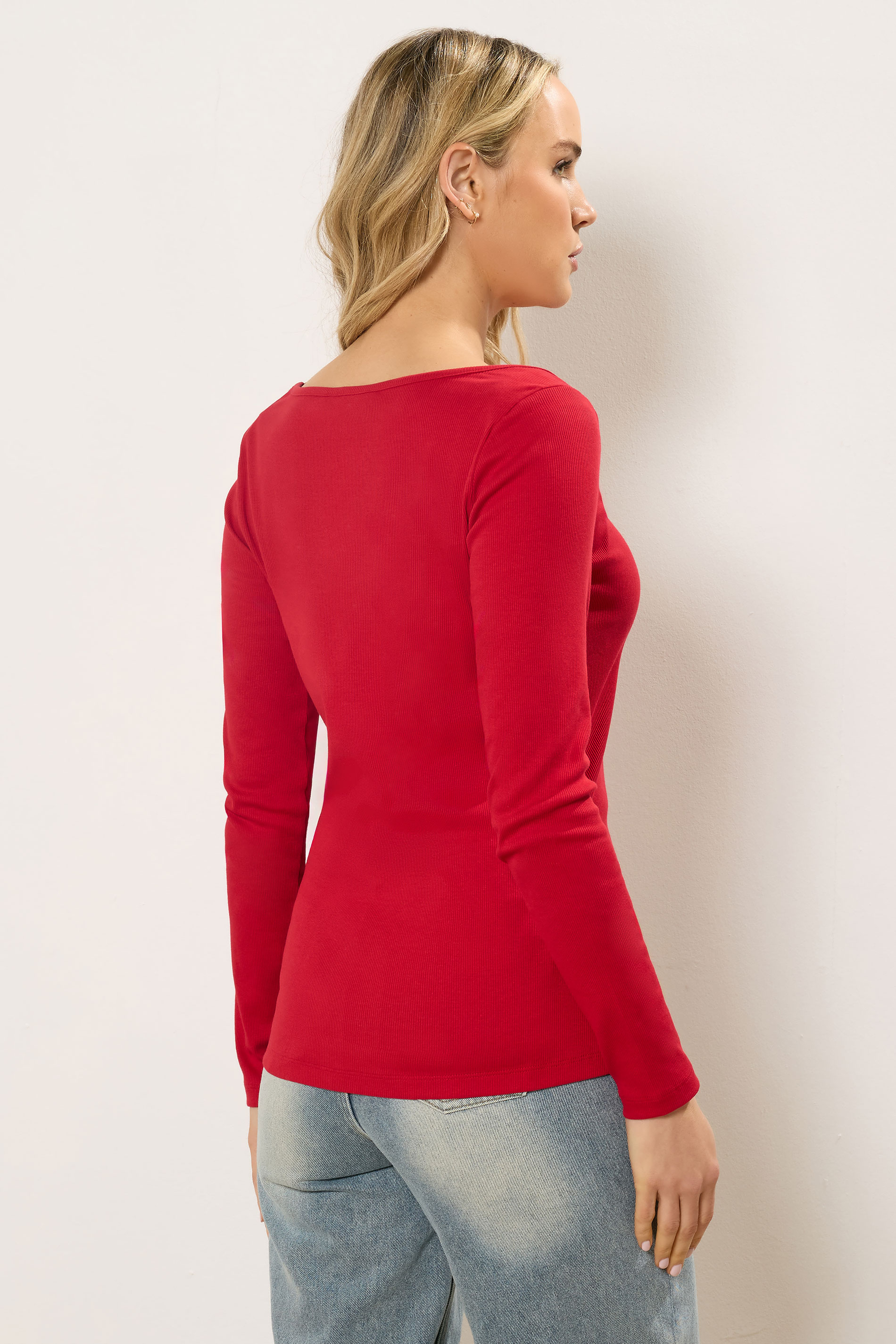 LTS Tall Women's Red Ribbed Boat Neck Top | Long Tall Sally 4