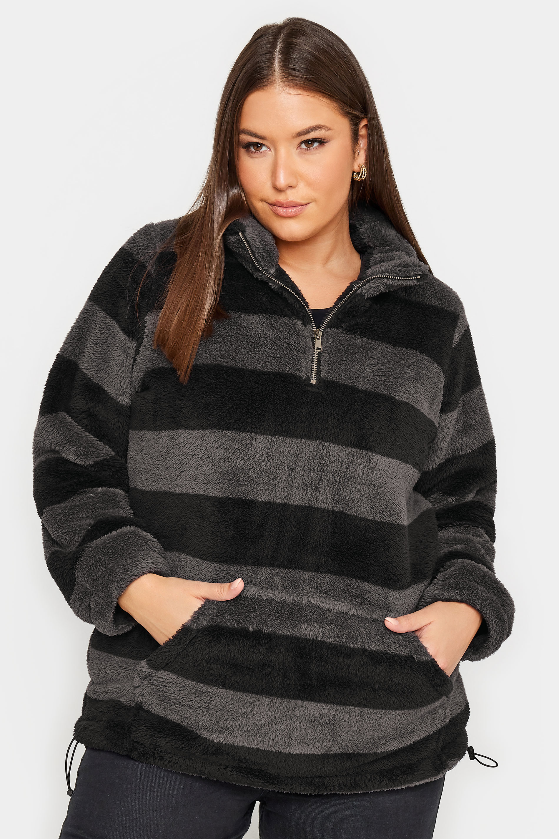 YOURS Plus Size Stripe  Half Zip Fleece Sweatshirt | Yours Clothing 2