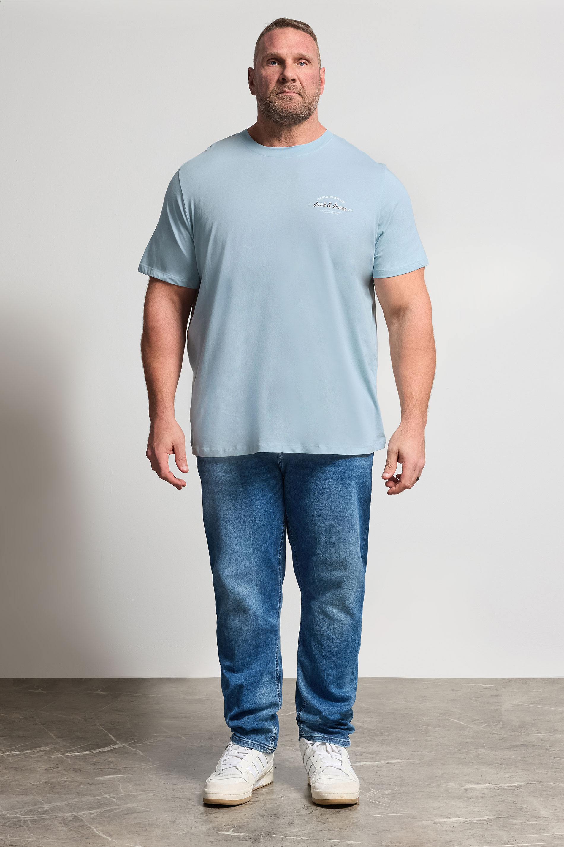 JACK & JONES Big & Tall Celestial Blue Crew Neck T-Shirt | BadRhino 1