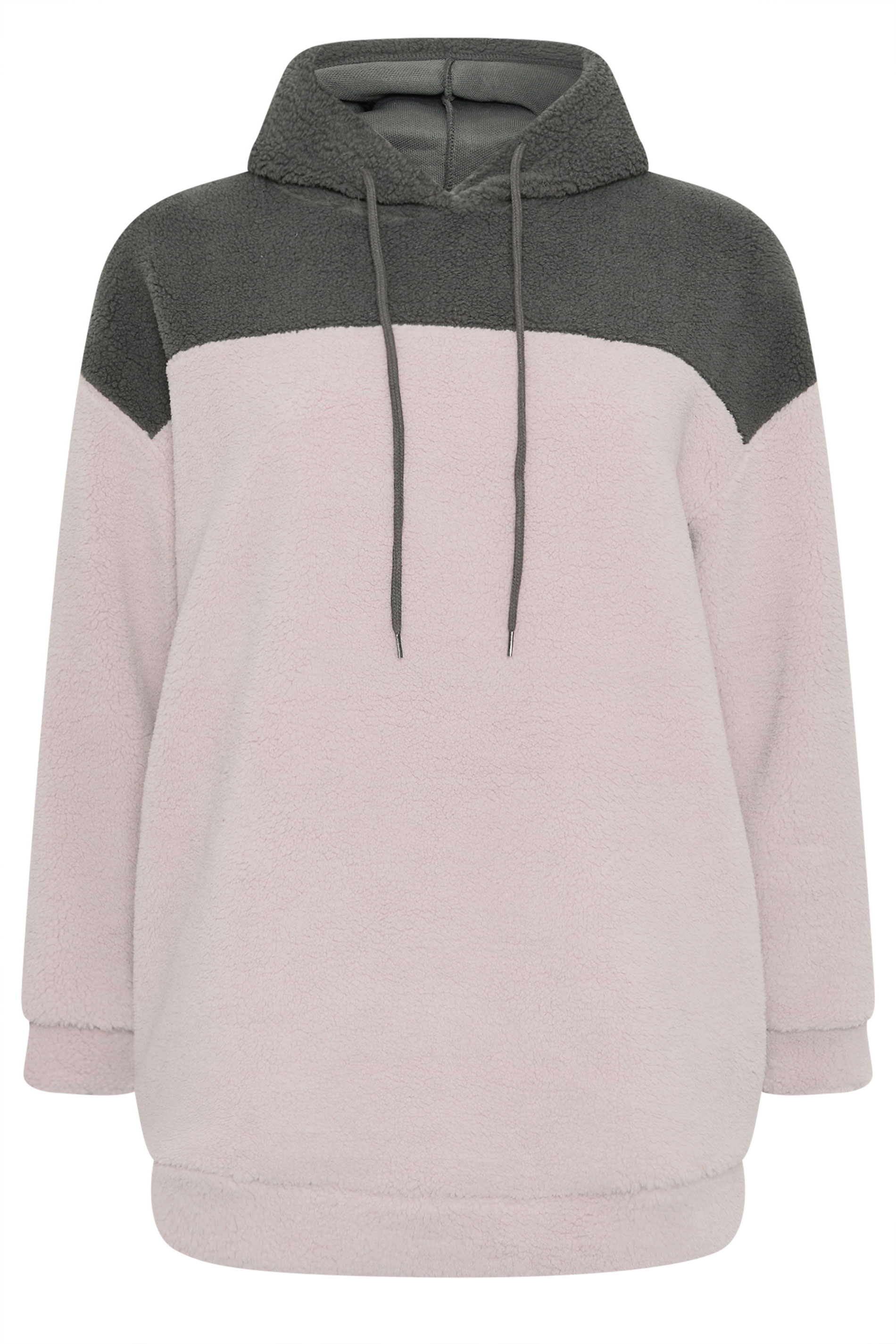 YOURS Plus Size Grey & Purple Colourblock Teddy Fleece Hoodie | Yours Clothing  5