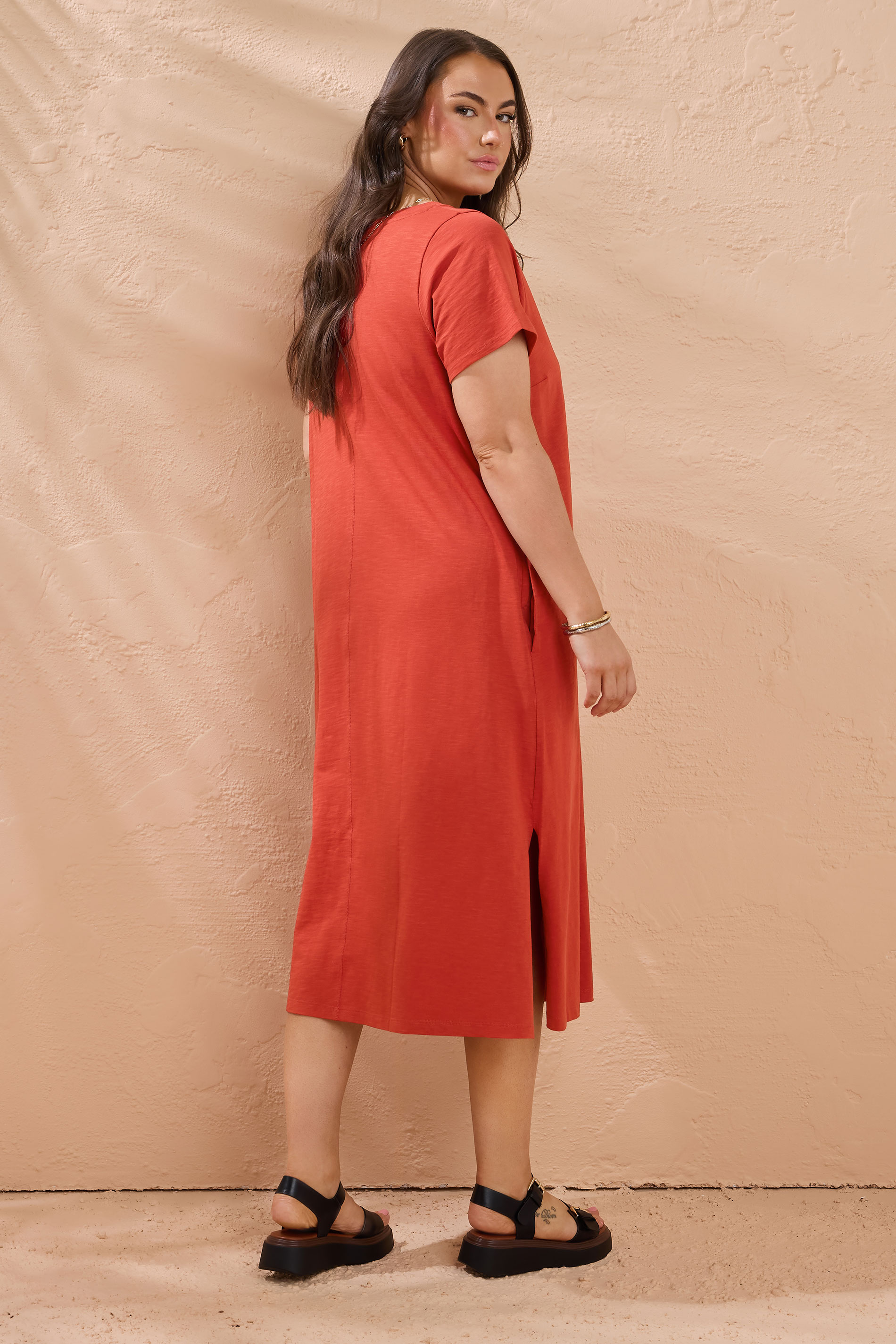EVANS Plus Size Burnt Orange Premium Cotton Dress | Evans 2