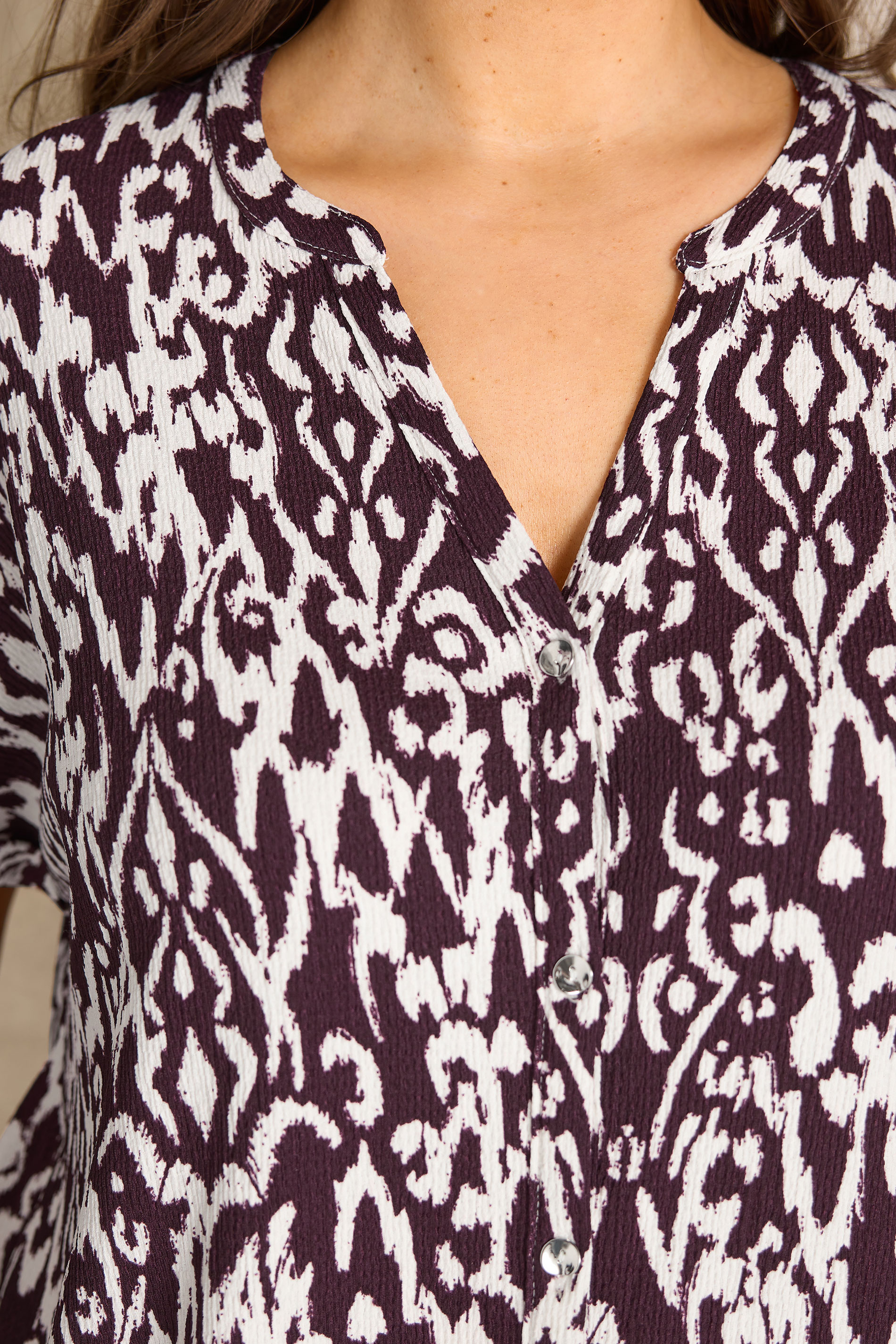 EVANS Plus Size Berry Red Ikat Print Button Front Blouse | Evans  5