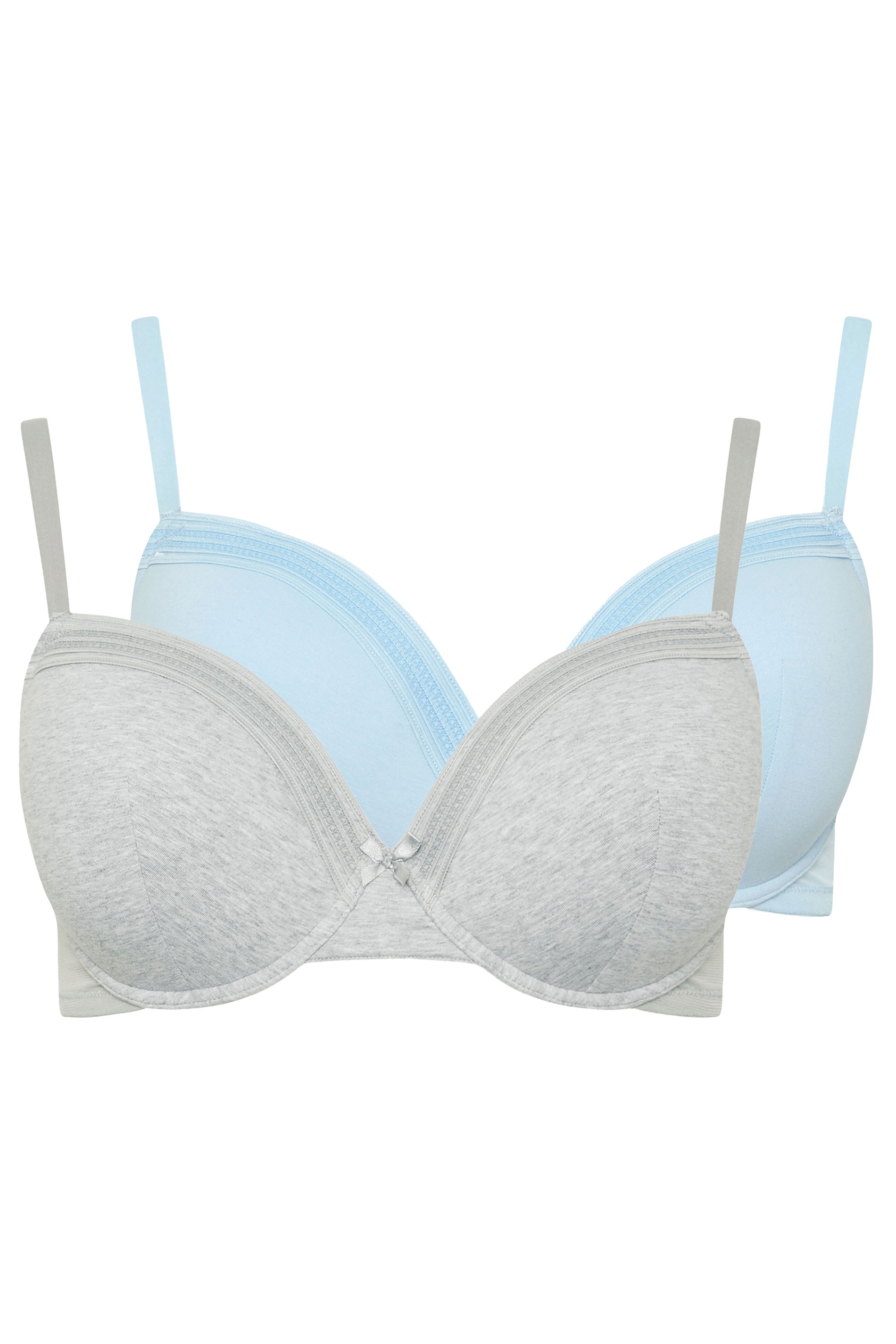 YOURSET 2 PACK Curve Grey Marl & Blue Lace Trim Padded Bra | Yours Clothing 3