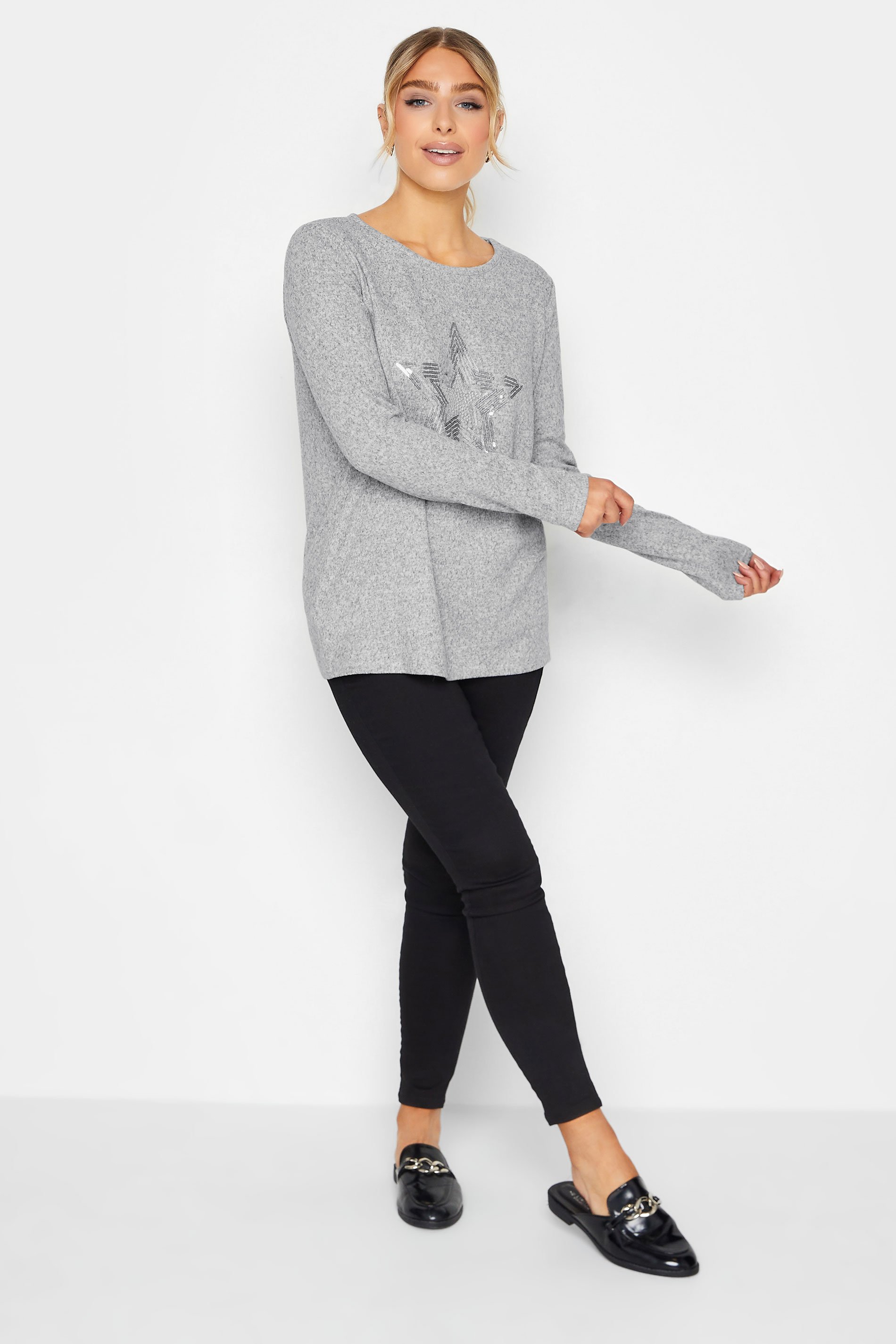 M&Co Grey Sequin Star Soft Touch Jumper | M&Co