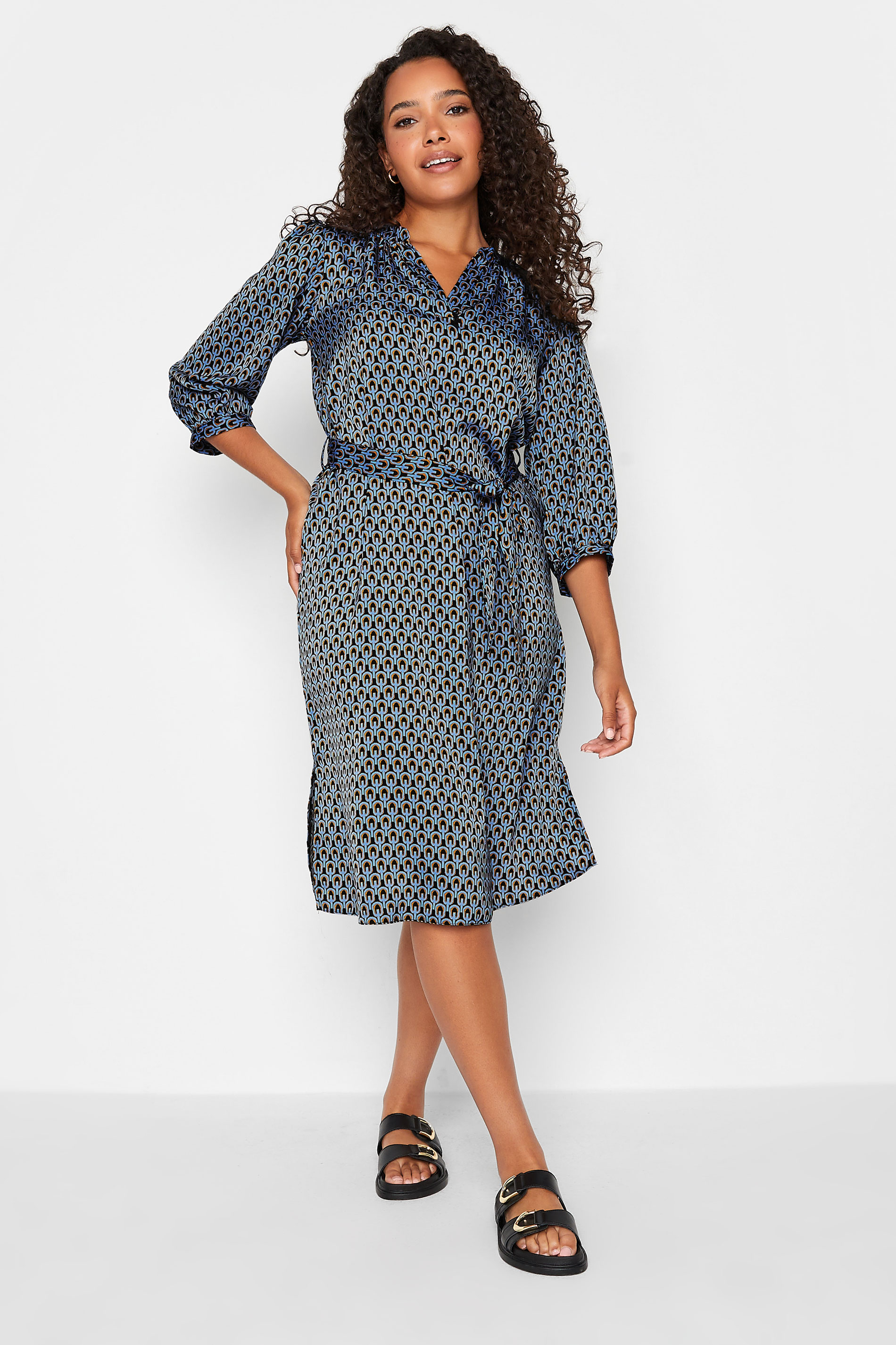 M&Co Blue Geometric Print Tunic Dress | M&Co 1