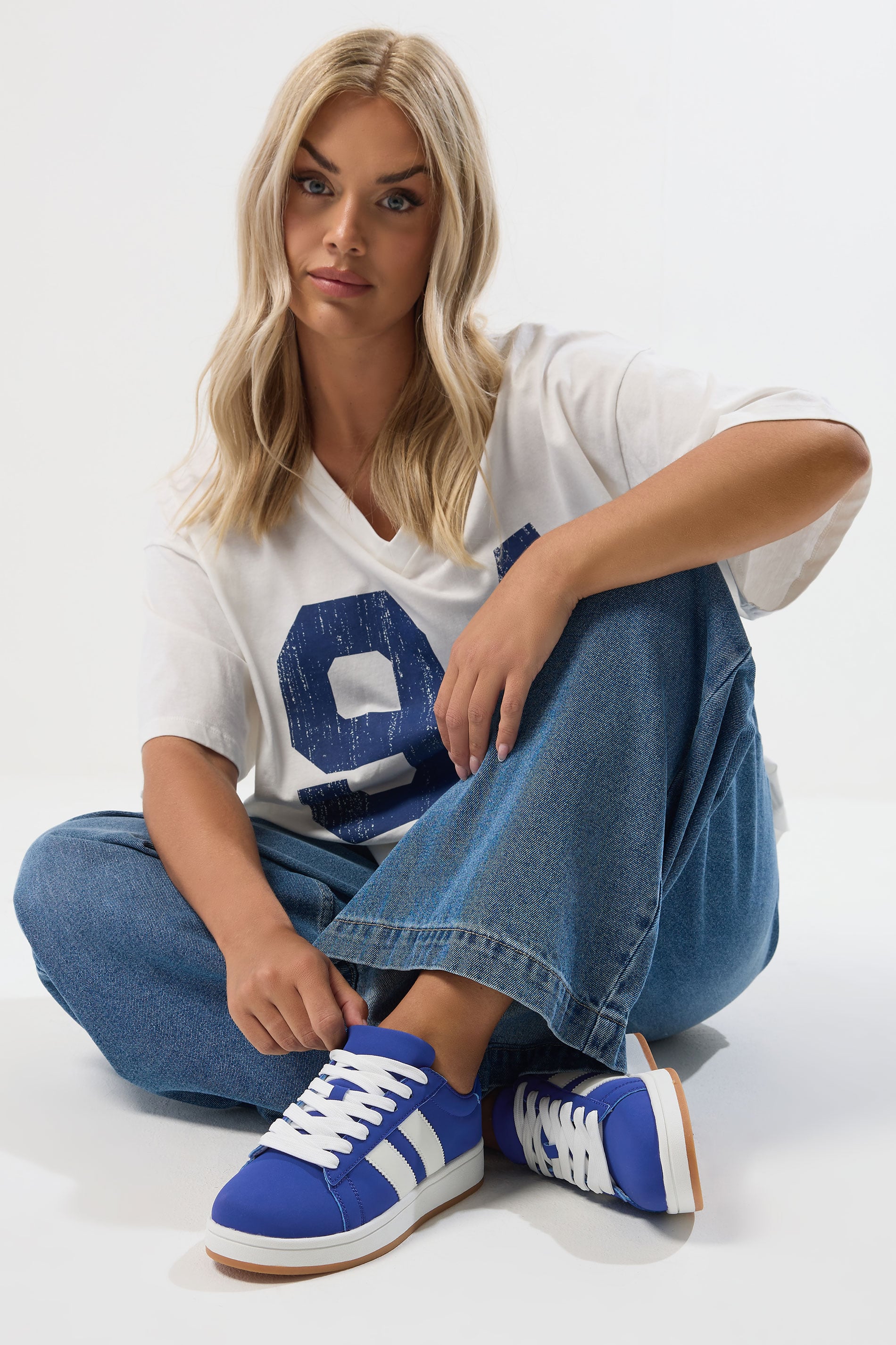Dark Blue Padded Lace Up Trainers In Wide E Fit | Yours Clothing 3