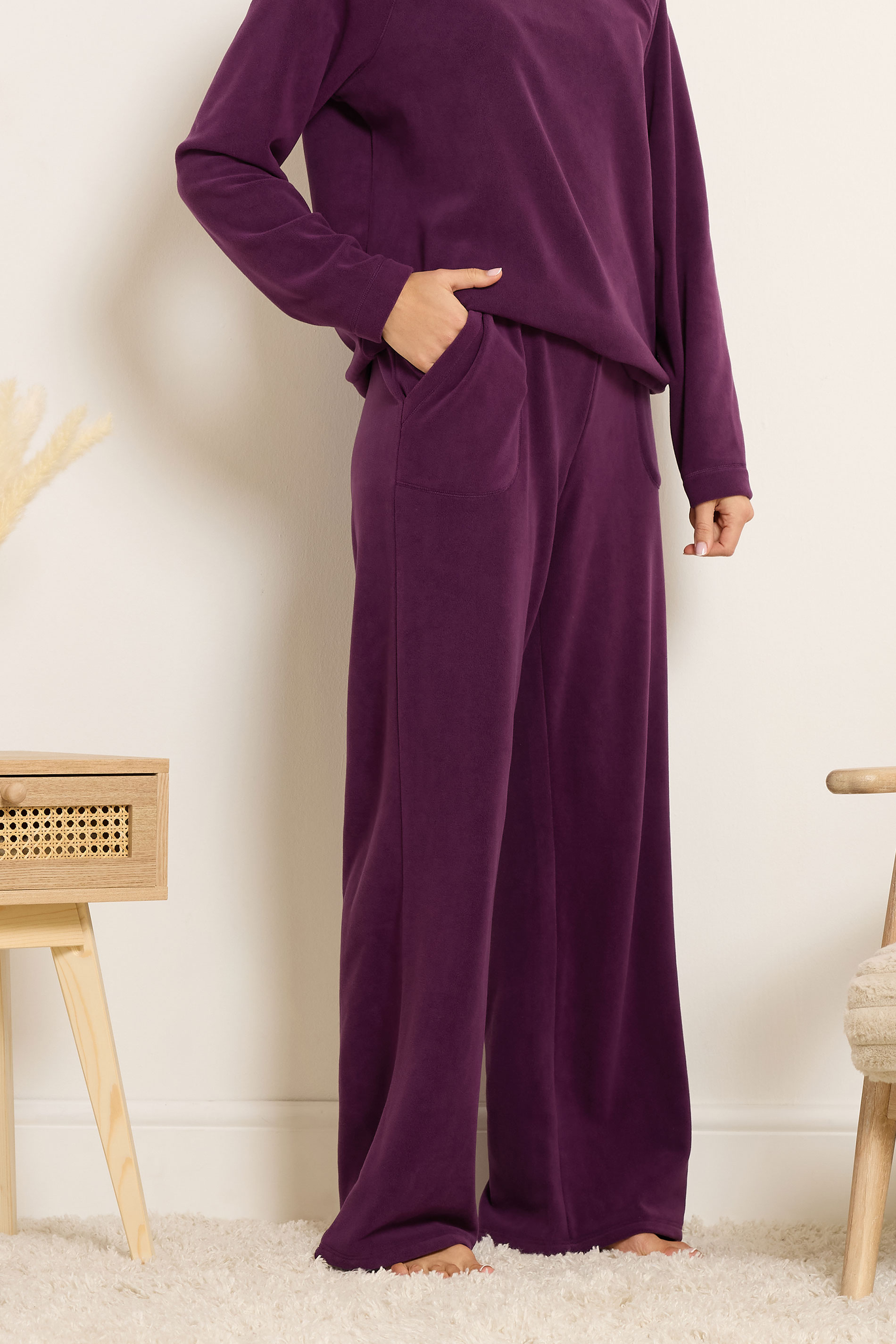 LTS Tall Women's Burgundy Red Microfleece Wide Leg Trousers | Long Tall Sally 2