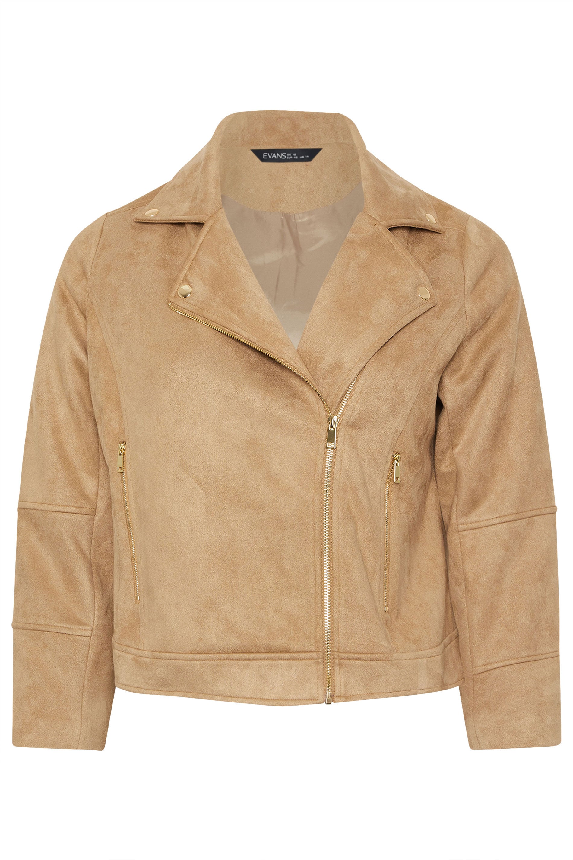 EVANS Plus Size Natural Brown Faux Suede Biker Jacket 7