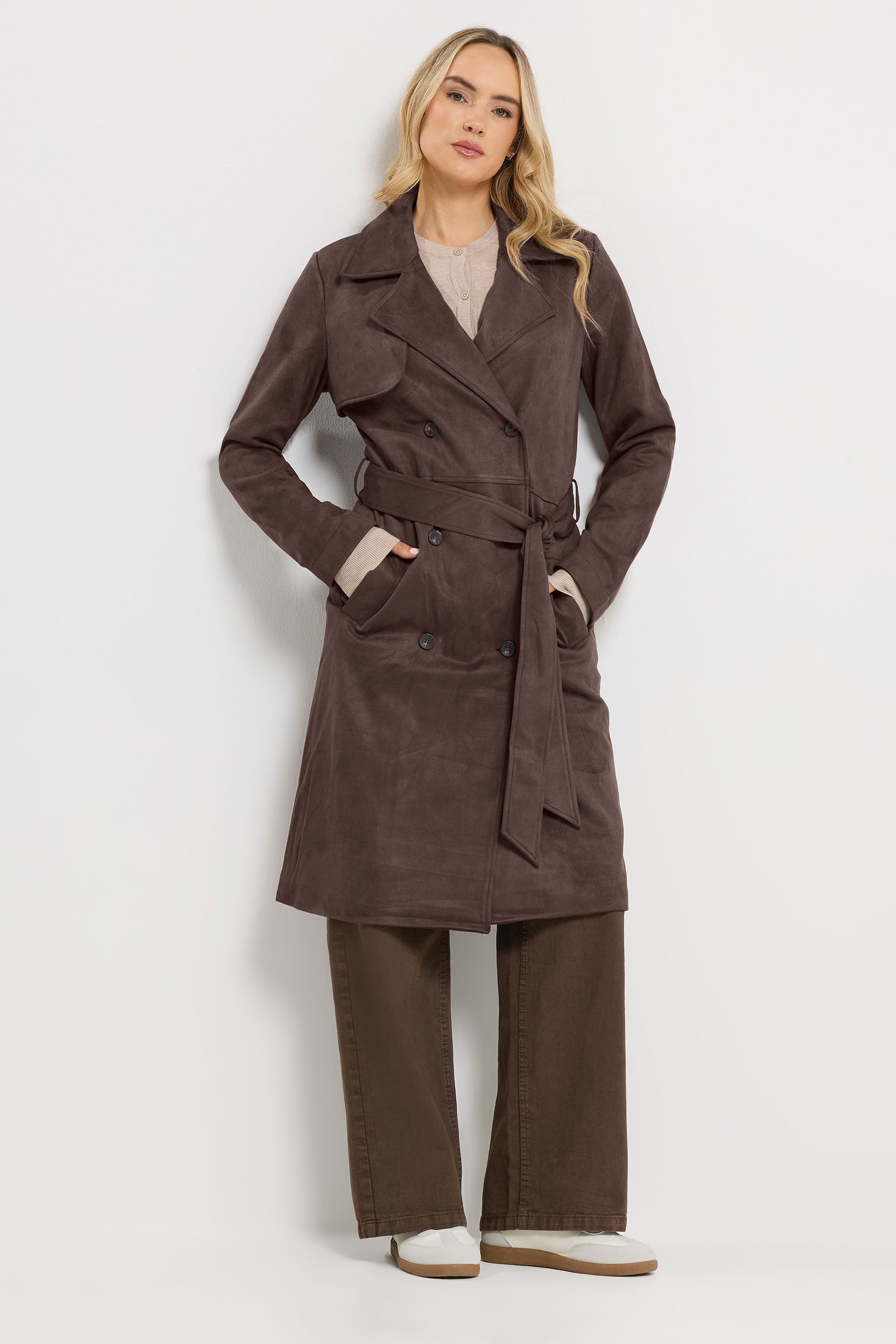 LTS Tall Women's Chocolate Brown Faux Suede Trench Coat | Long Tall Sally 4
