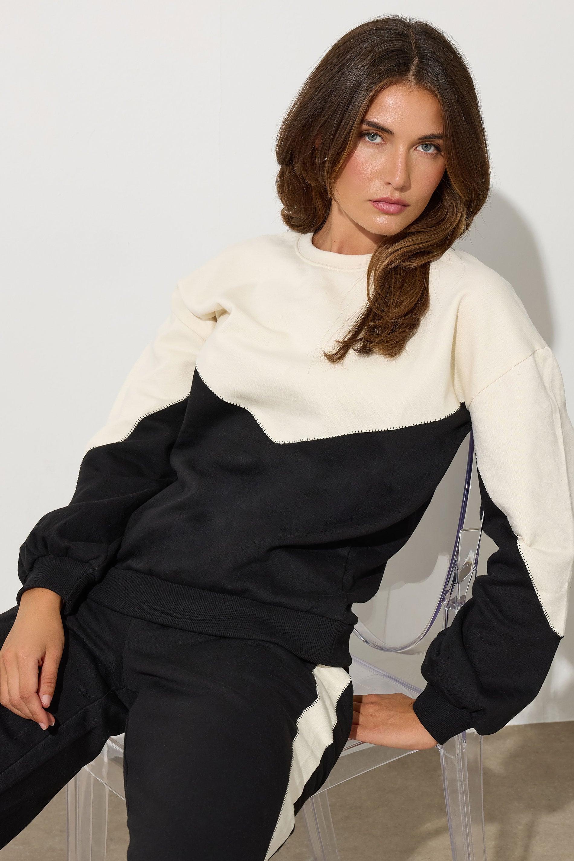 LTS Tall Black Contrast Colour Block Sweatshirt | Long Tall Sally 3