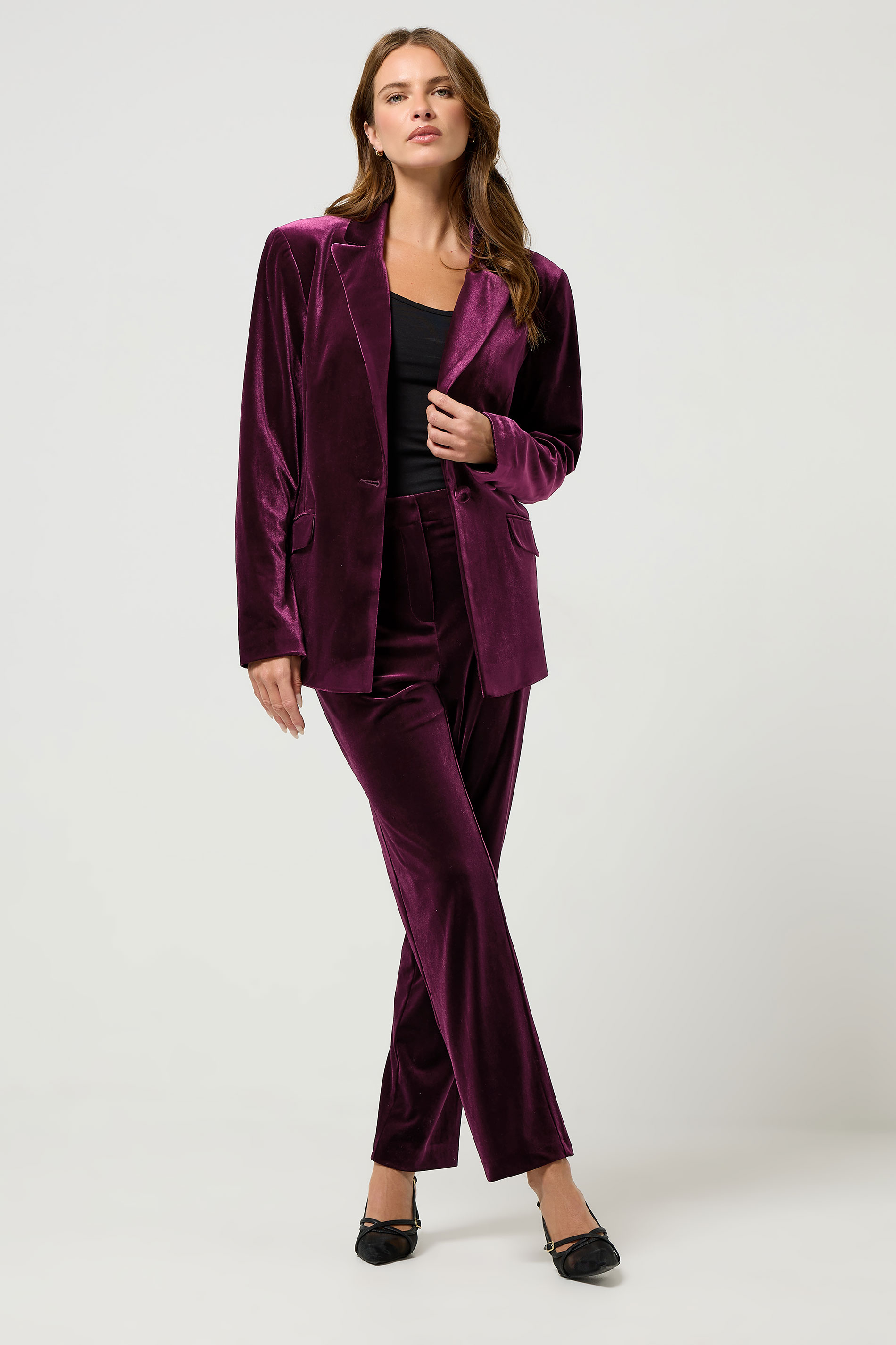 M&Co Berry Red Velvet Blazer | M&Co 2