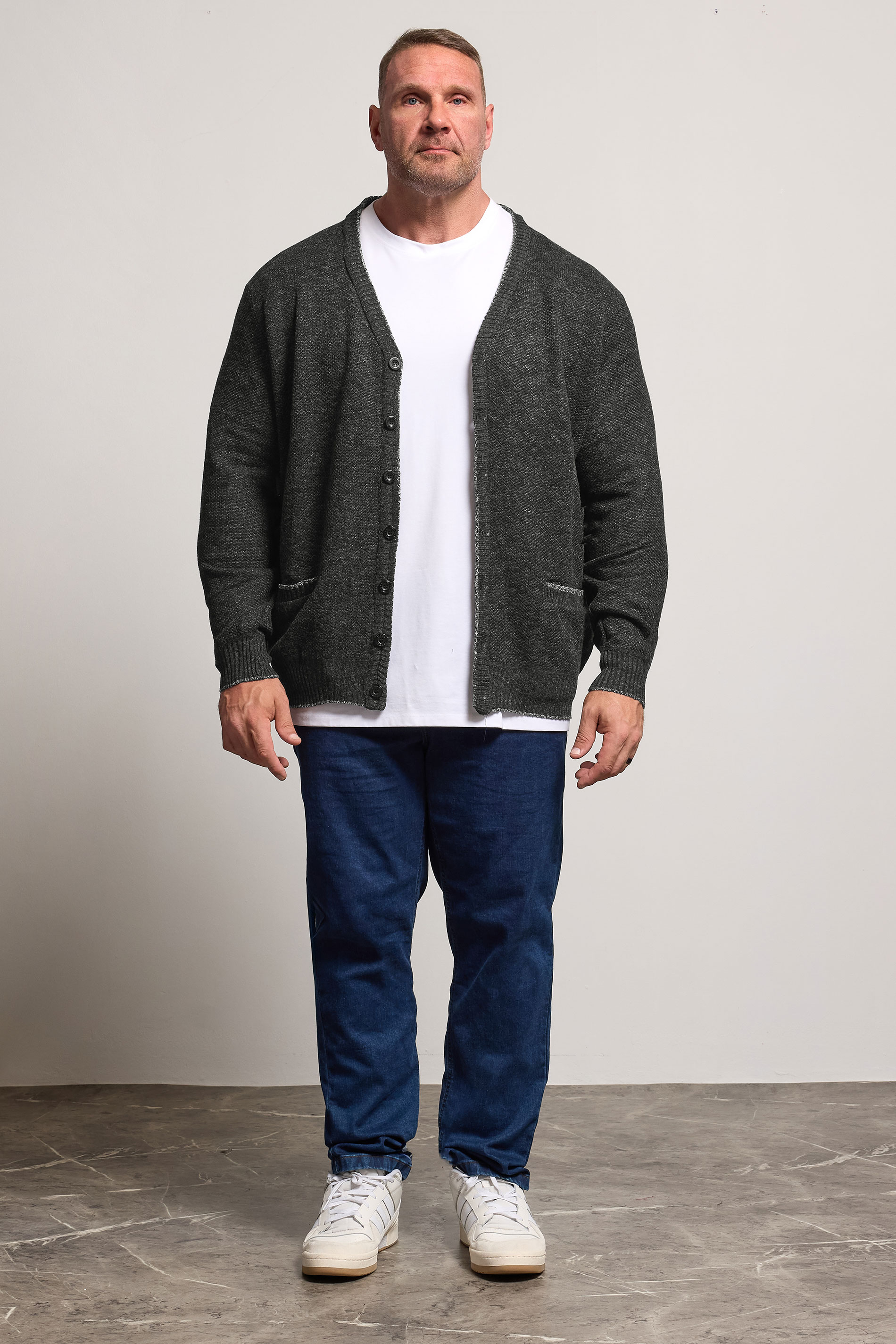 D555 Big & Tall Charcoal Grey Marl Knitted Cardigan | BadRhino 2