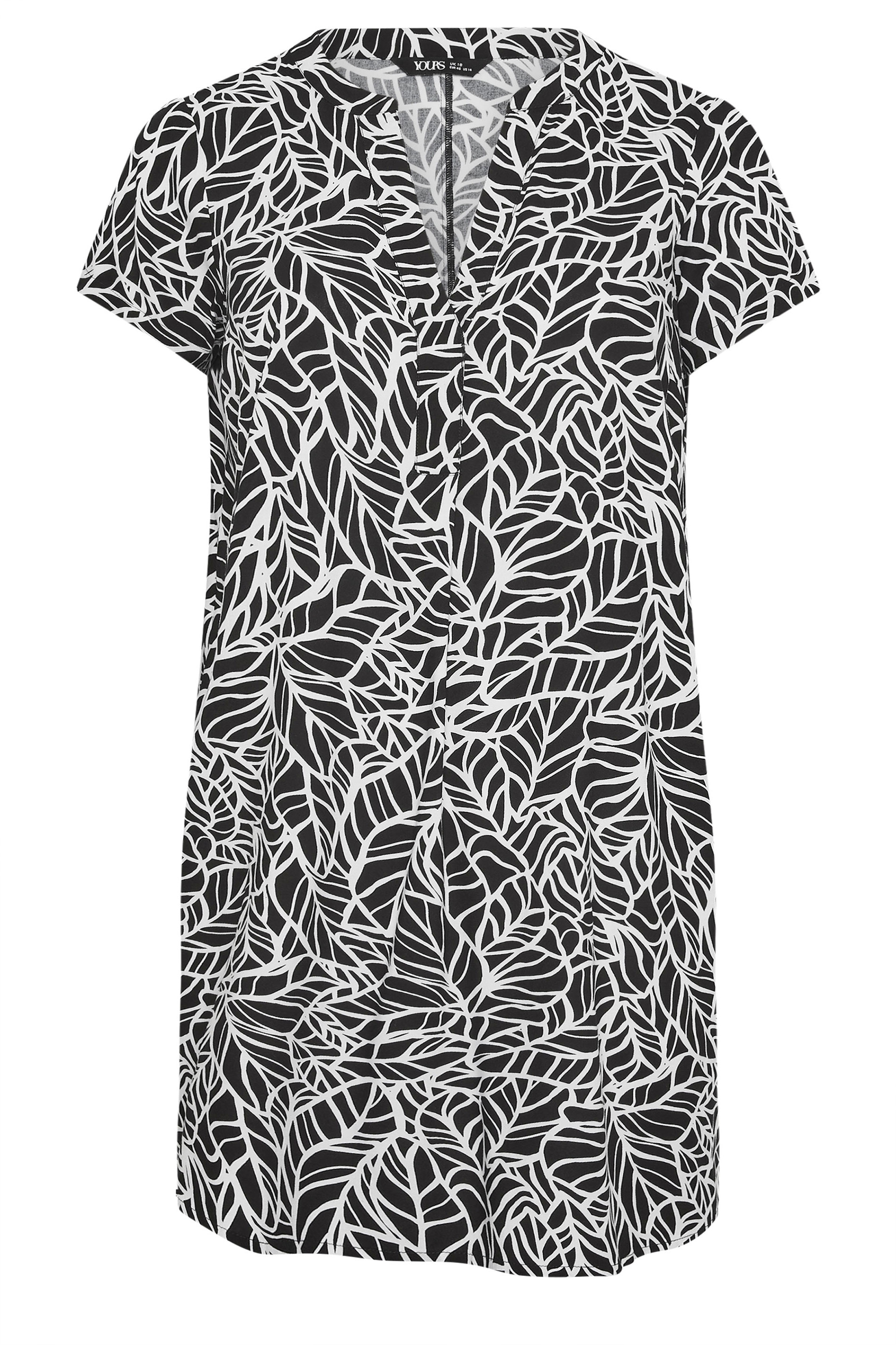 YOURS Plus Size Black Abstract Leaf Pleat Front Dress | Yours Clothing 5