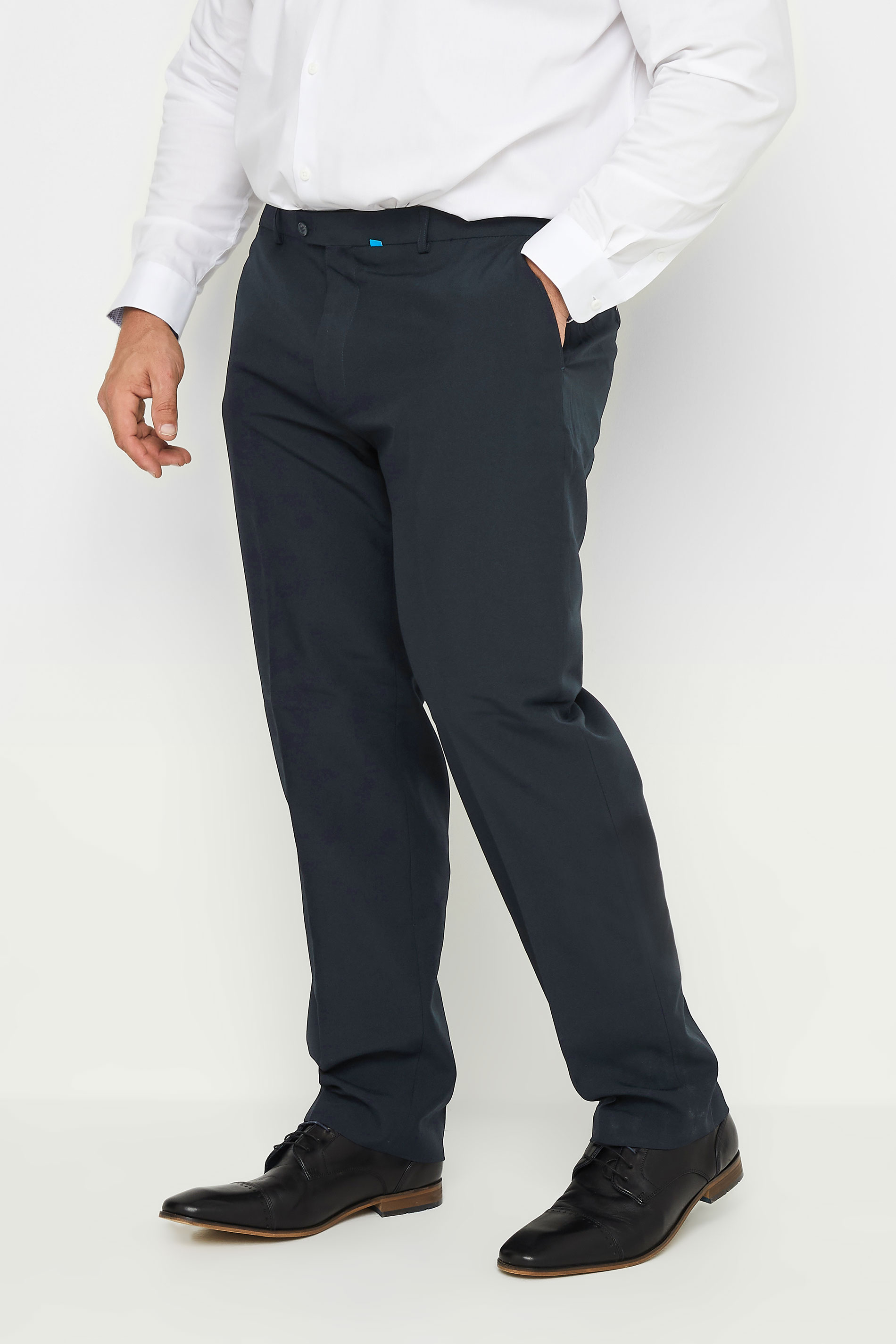 D555 Big & Tall Navy Blue Side Adjustable Waist Trousers | BadRhino 3